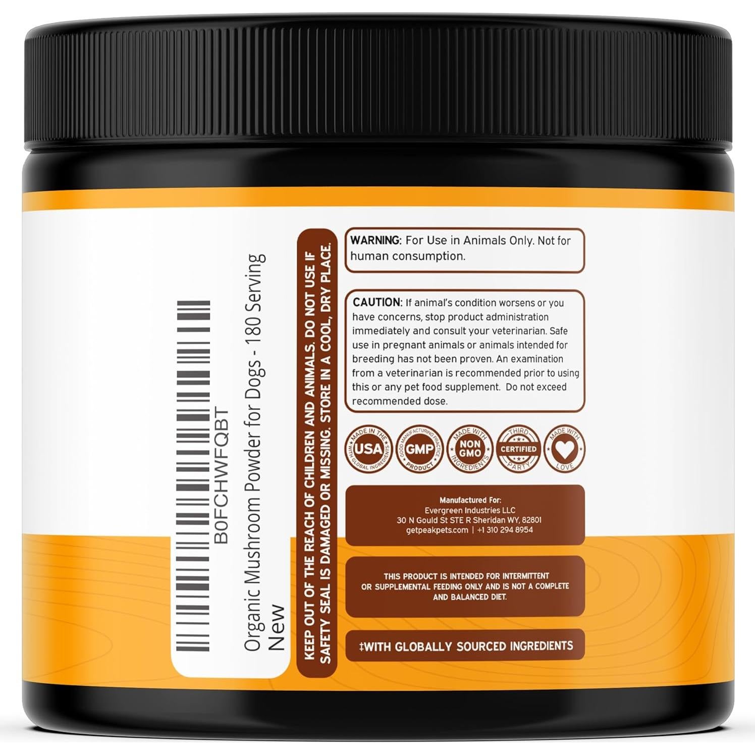 Suplemento en Polvo de Champiñones Peak Pets 90g - Inmunidad y Salud