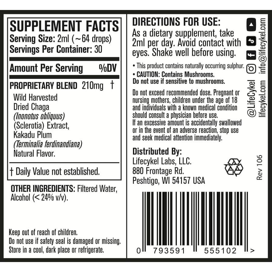 Extracto de Hongos Life Cykel - Chaga, Melena de León y Cordyceps - 60 ml