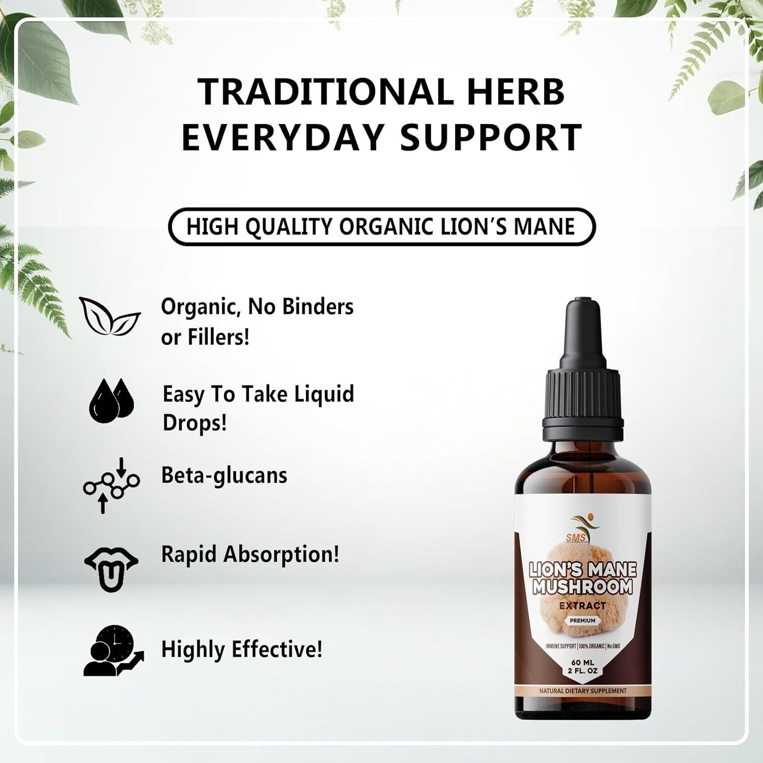 Gotas de Hongo Melena de León SMS - Extracto Orgánico 59 mL