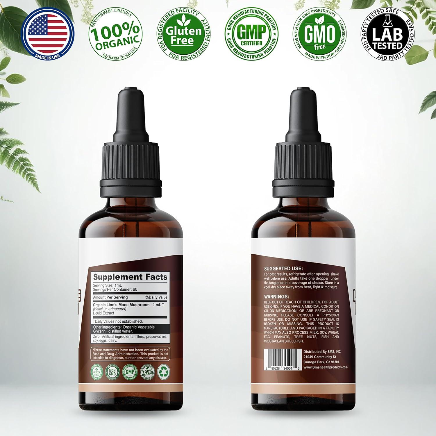 Gotas de Hongo Melena de León SMS - Extracto Orgánico 59 mL