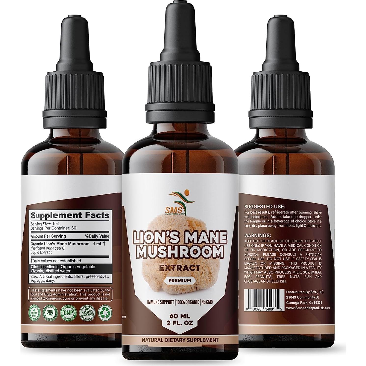 Gotas de Hongo Melena de León SMS - Extracto Orgánico 59 mL