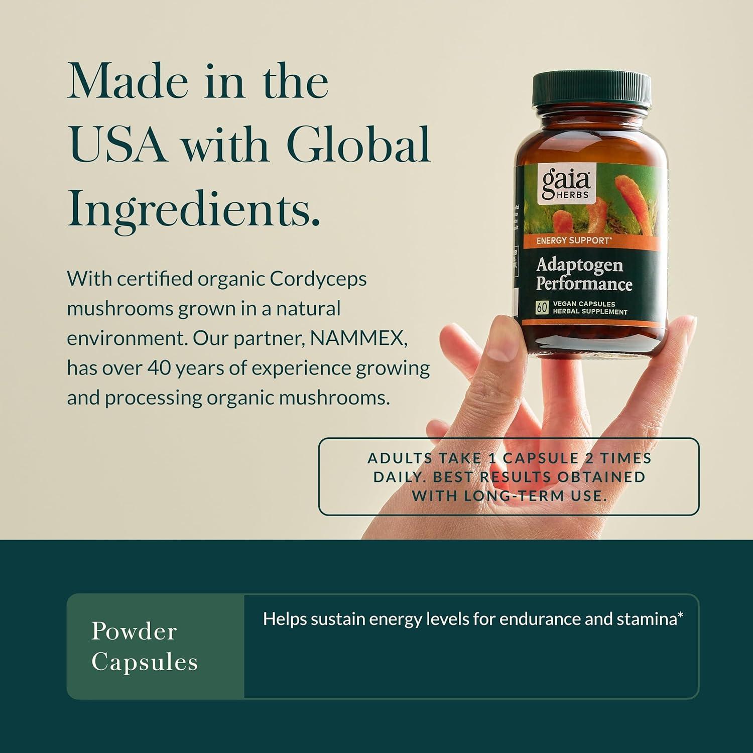 Suplemento Energético Gaia Herbs - Hongos y Ashwagandha 60 Cápsulas