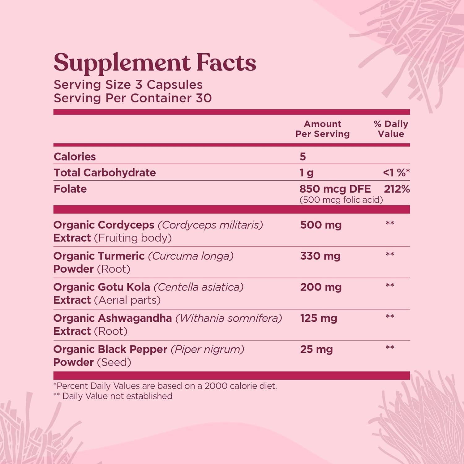 Cápsulas de Memoria Four Sigmatic | Cordyceps y Folato | 30 Porciones