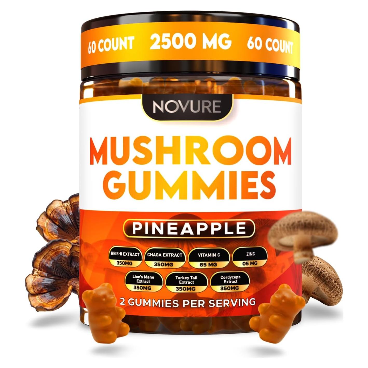 Gomitas de Champiñón Novure 2500mg 60 Unidades Piña