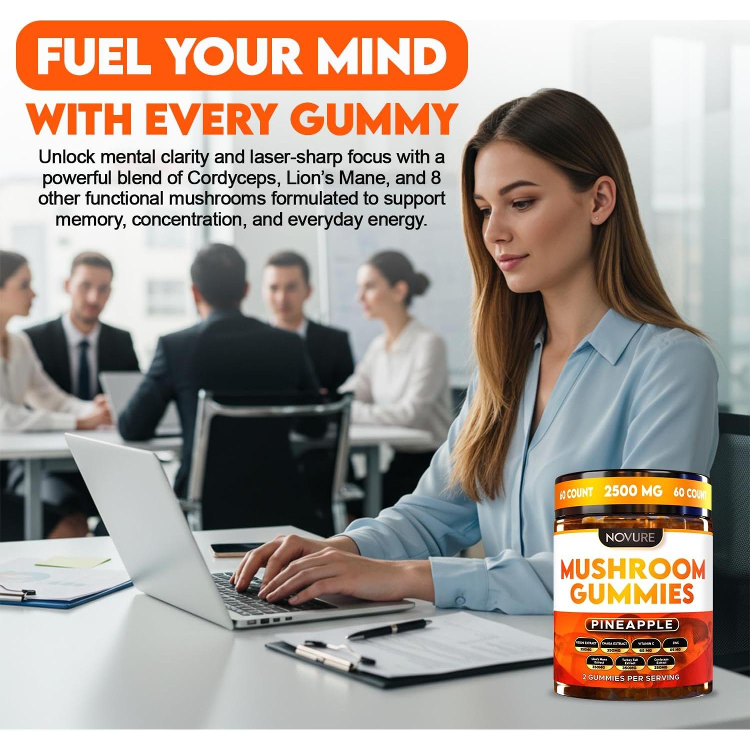 Gomitas de Champiñón Novure 2500mg 60 Unidades Piña