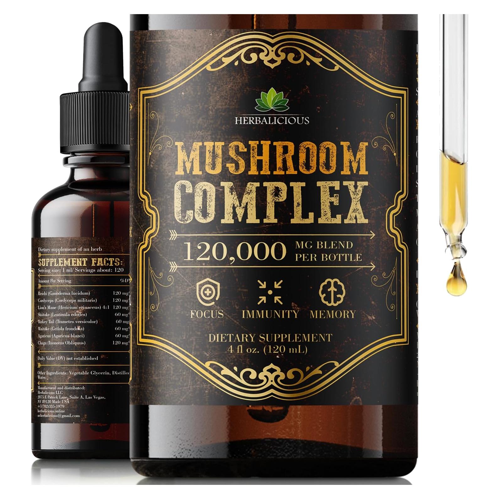 Suplemento de Champiñones HERBALICIOUS 120,000mg - 8 en 1