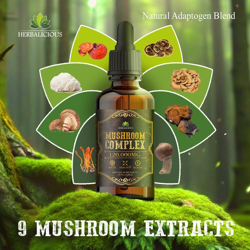 Suplemento de Champiñones HERBALICIOUS 120,000mg - 8 en 1