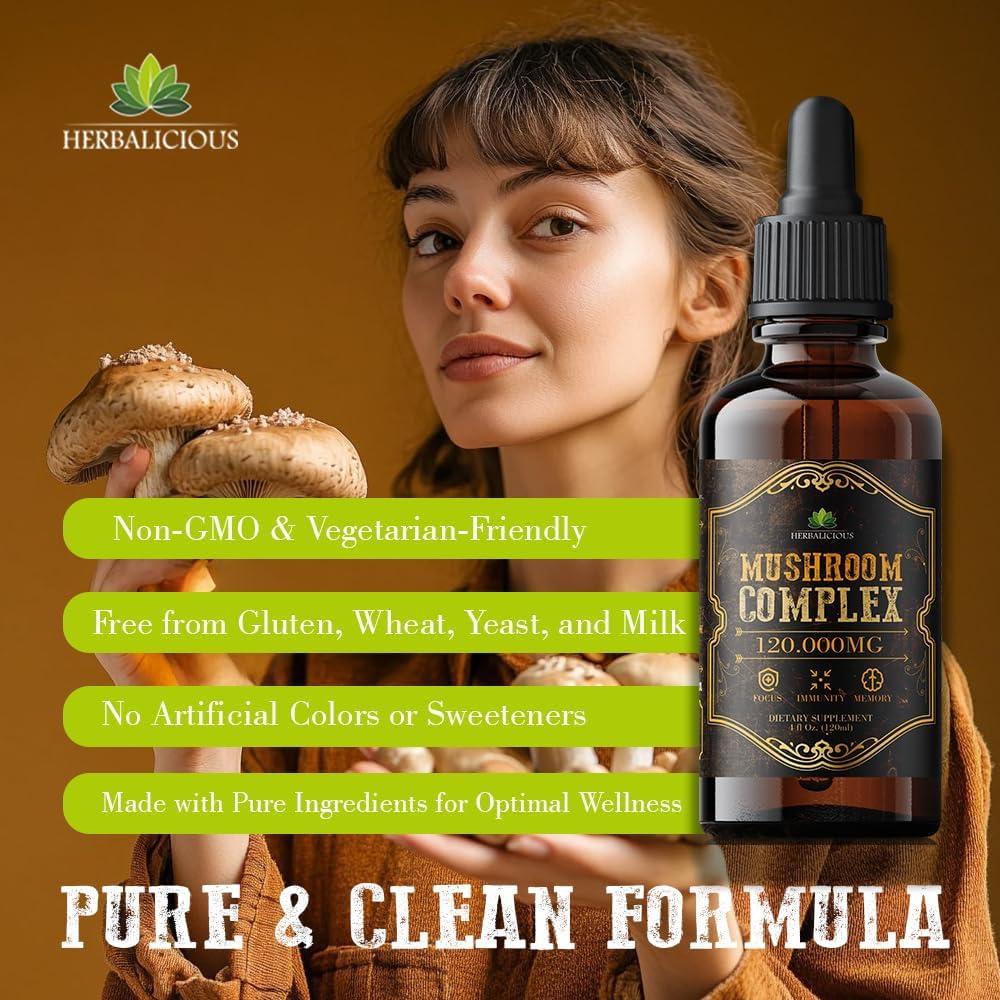 Suplemento de Champiñones HERBALICIOUS 120,000mg - 8 en 1