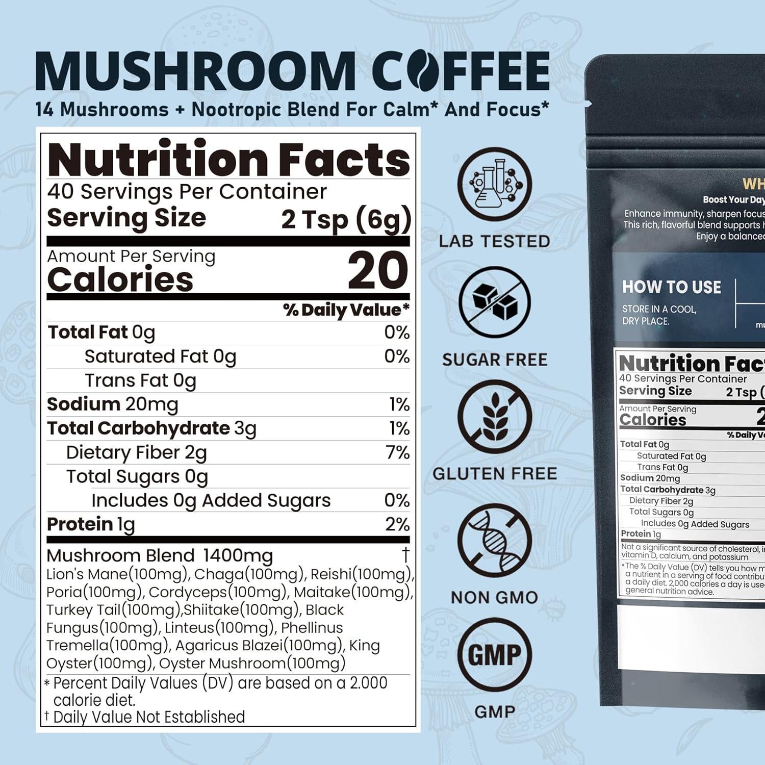 Café Instantáneo de Hongo 14 en 1 QIN SHAN TANG 226.8g