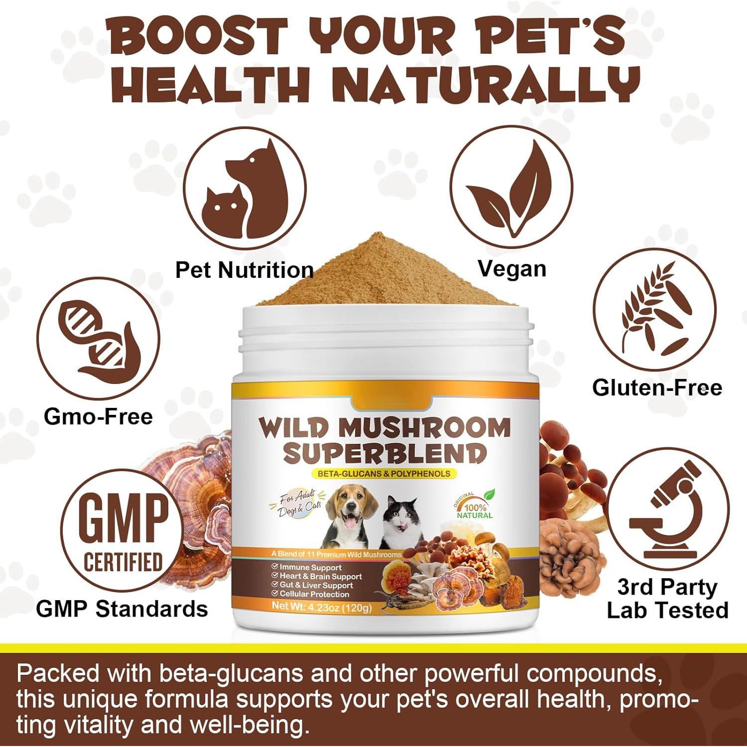 Suplemento en Polvo de Champiñón FANGCUN 120g para Perros y Gatos