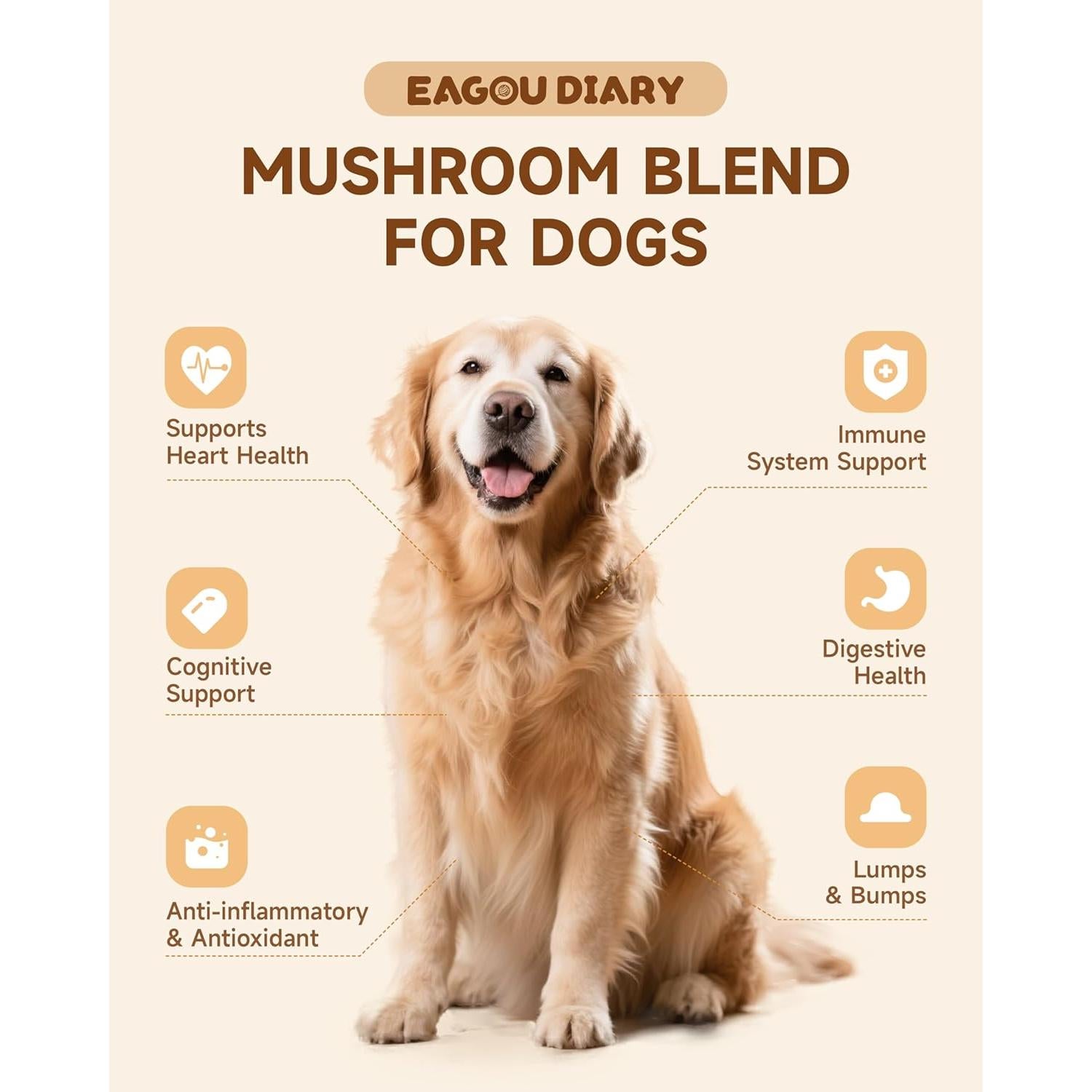 Suplemento de Hongos para Perros Eagou Diary 100g - Salud Inmunológica