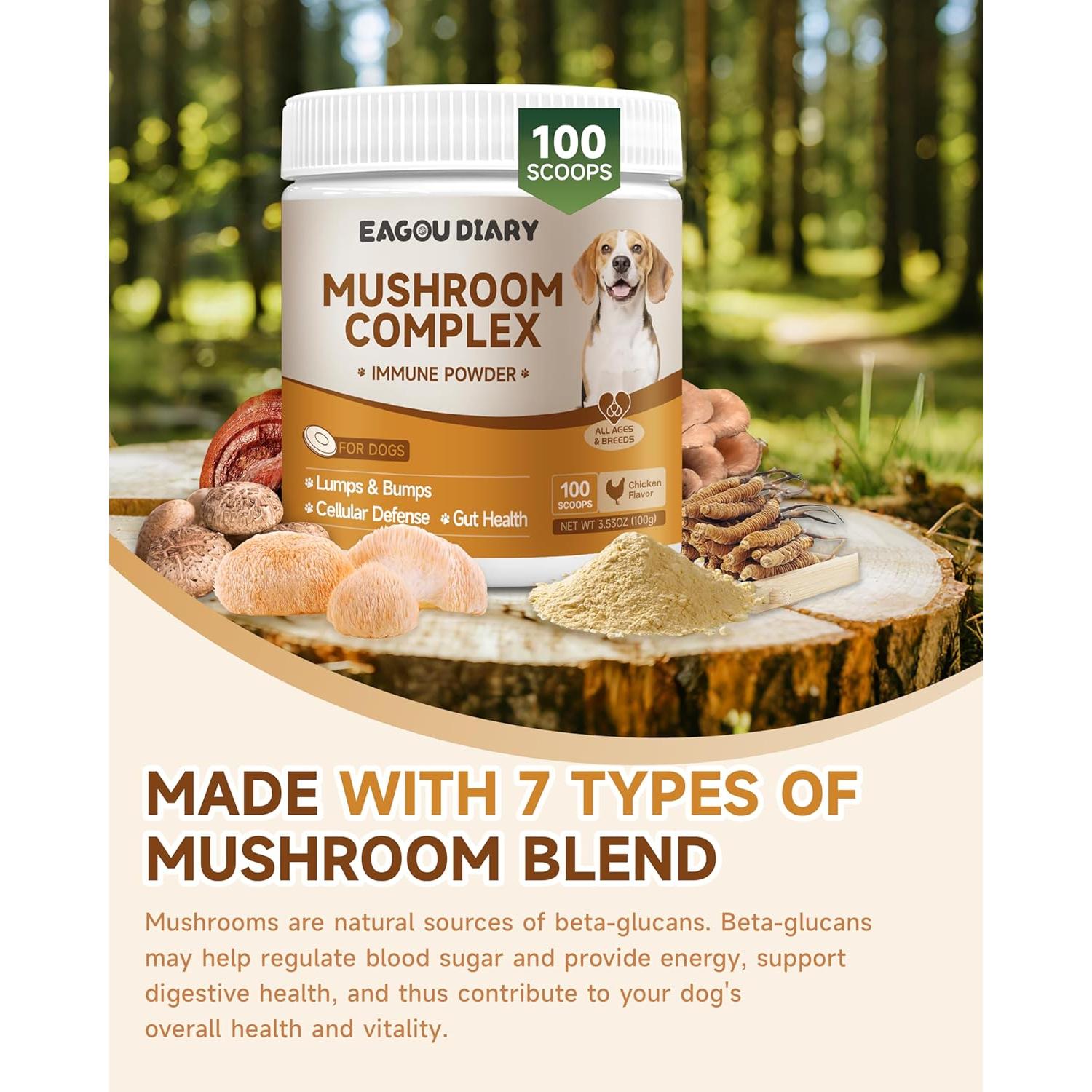 Suplemento de Hongos para Perros Eagou Diary 100g - Salud Inmunológica