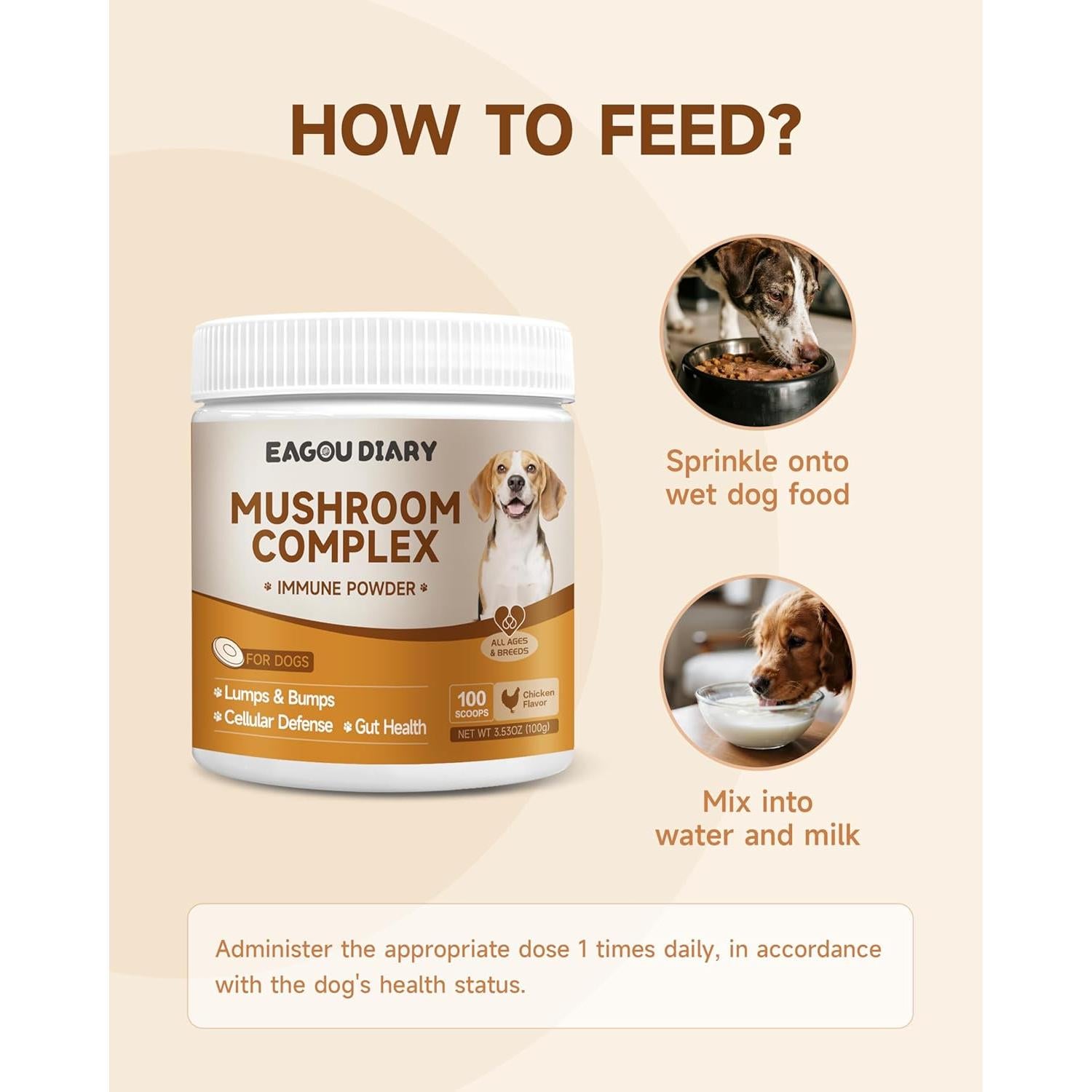 Suplemento de Hongos para Perros Eagou Diary 100g - Salud Inmunológica