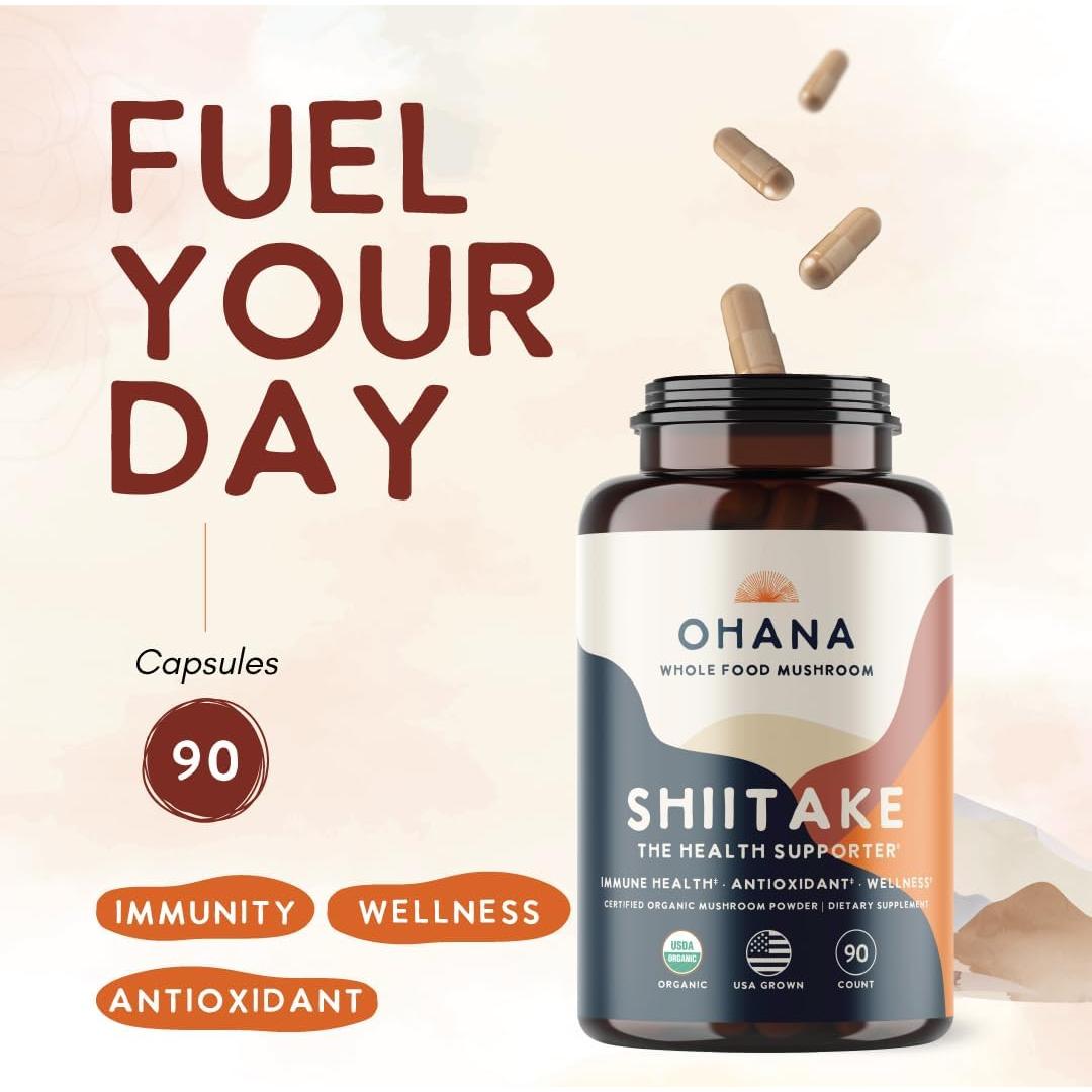 Suplemento Orgánico de Champiñón Shiitake Ohana 90 Cápsulas