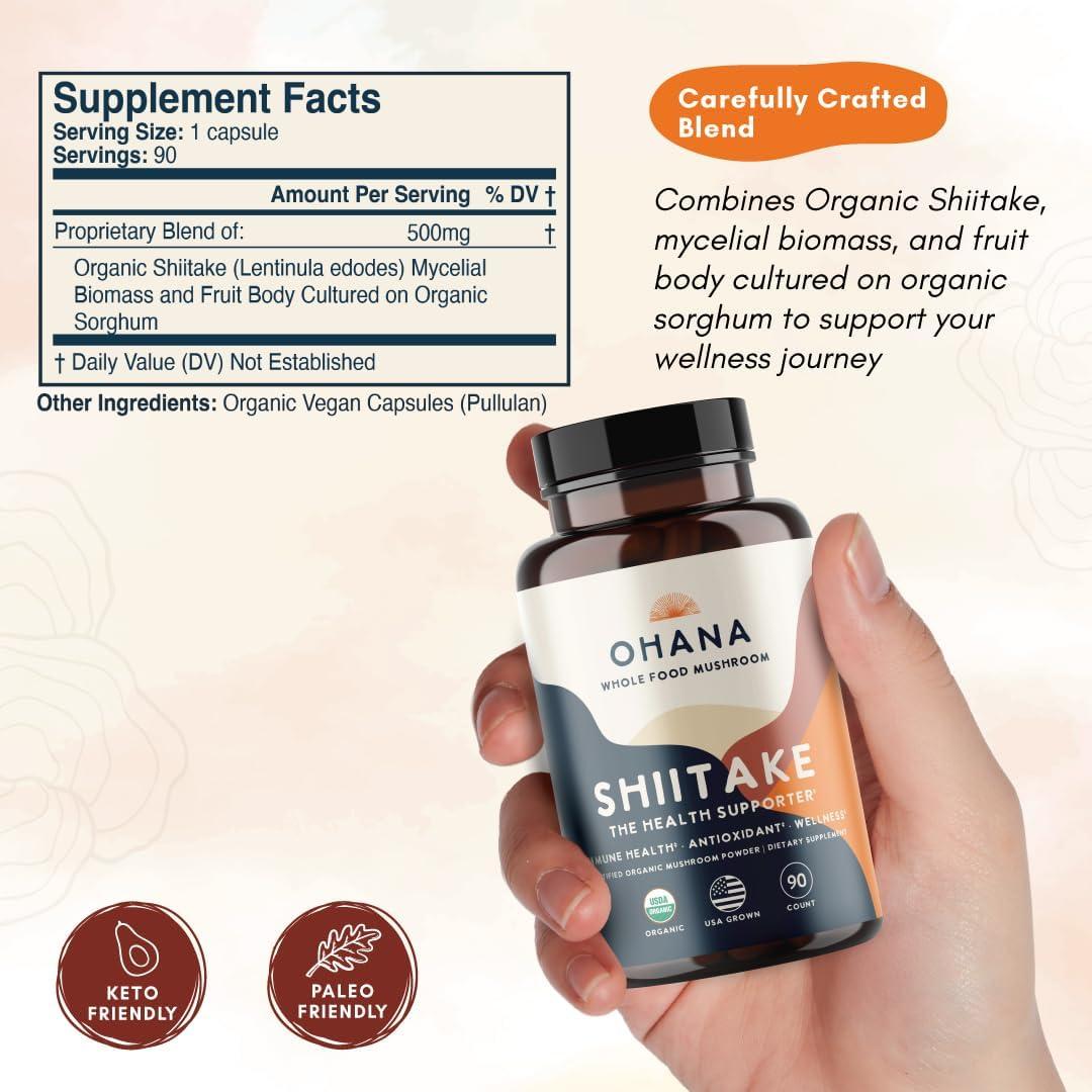 Suplemento Orgánico de Champiñón Shiitake Ohana 90 Cápsulas