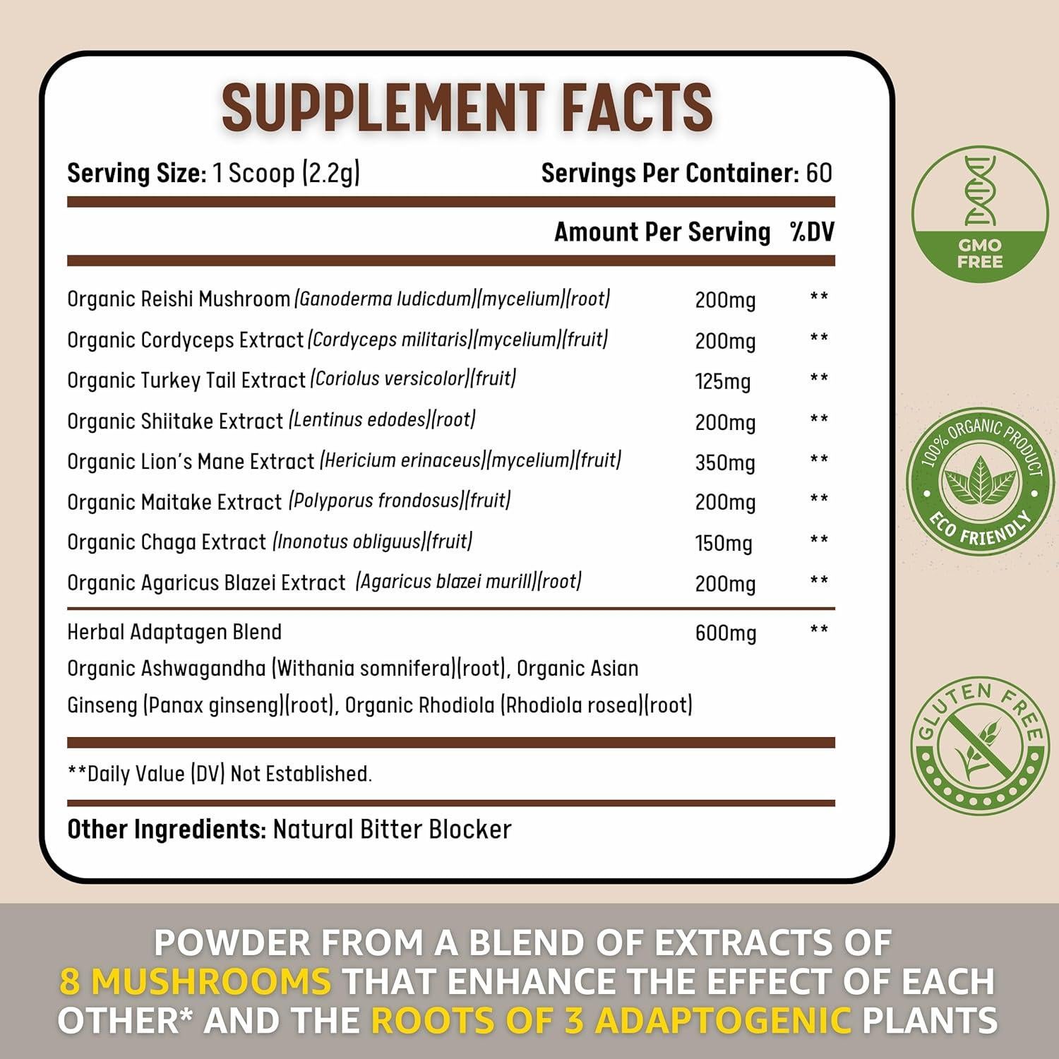 Suplemento en polvo Healblend de hongos adaptógenos 289g