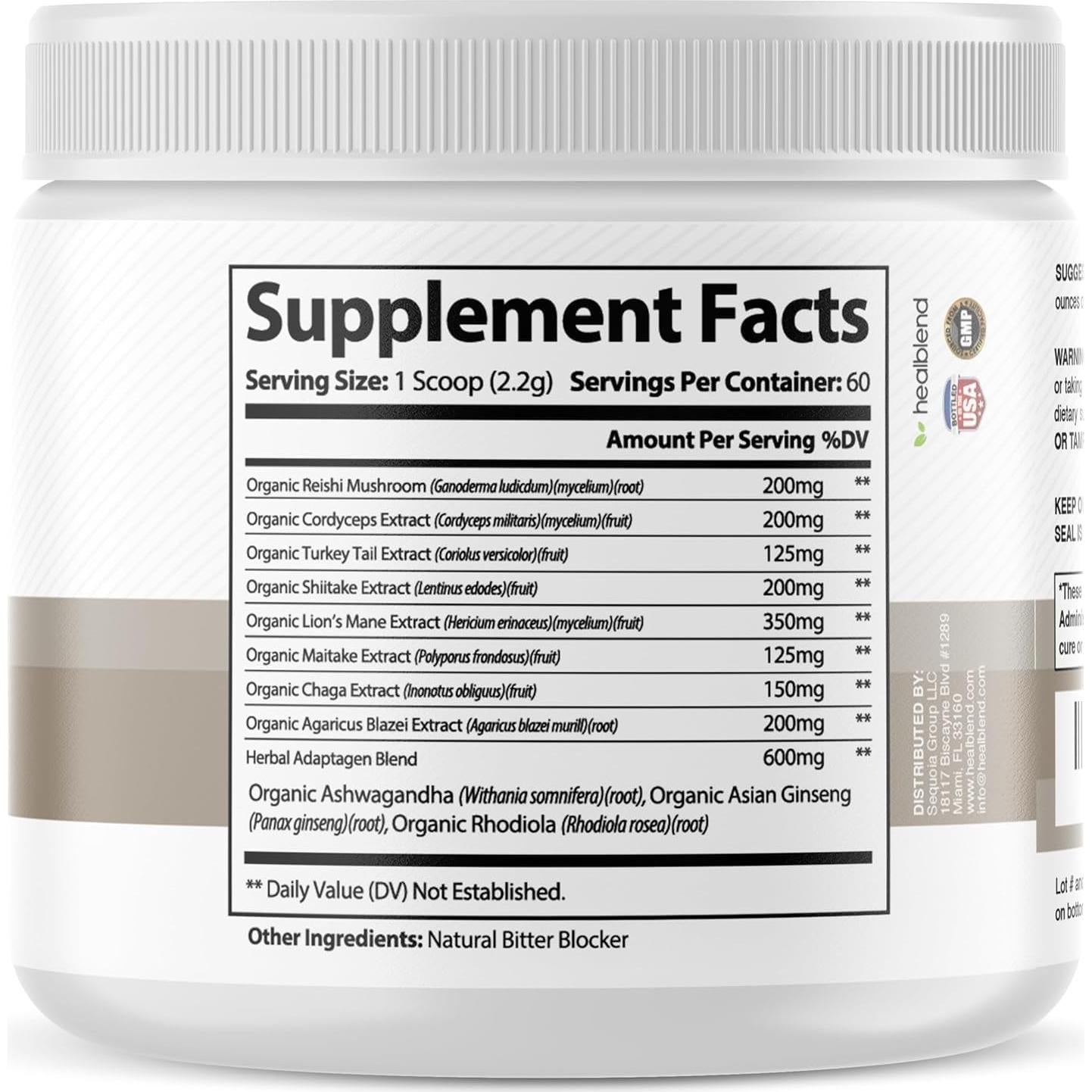 Suplemento en polvo Healblend de hongos adaptógenos 289g