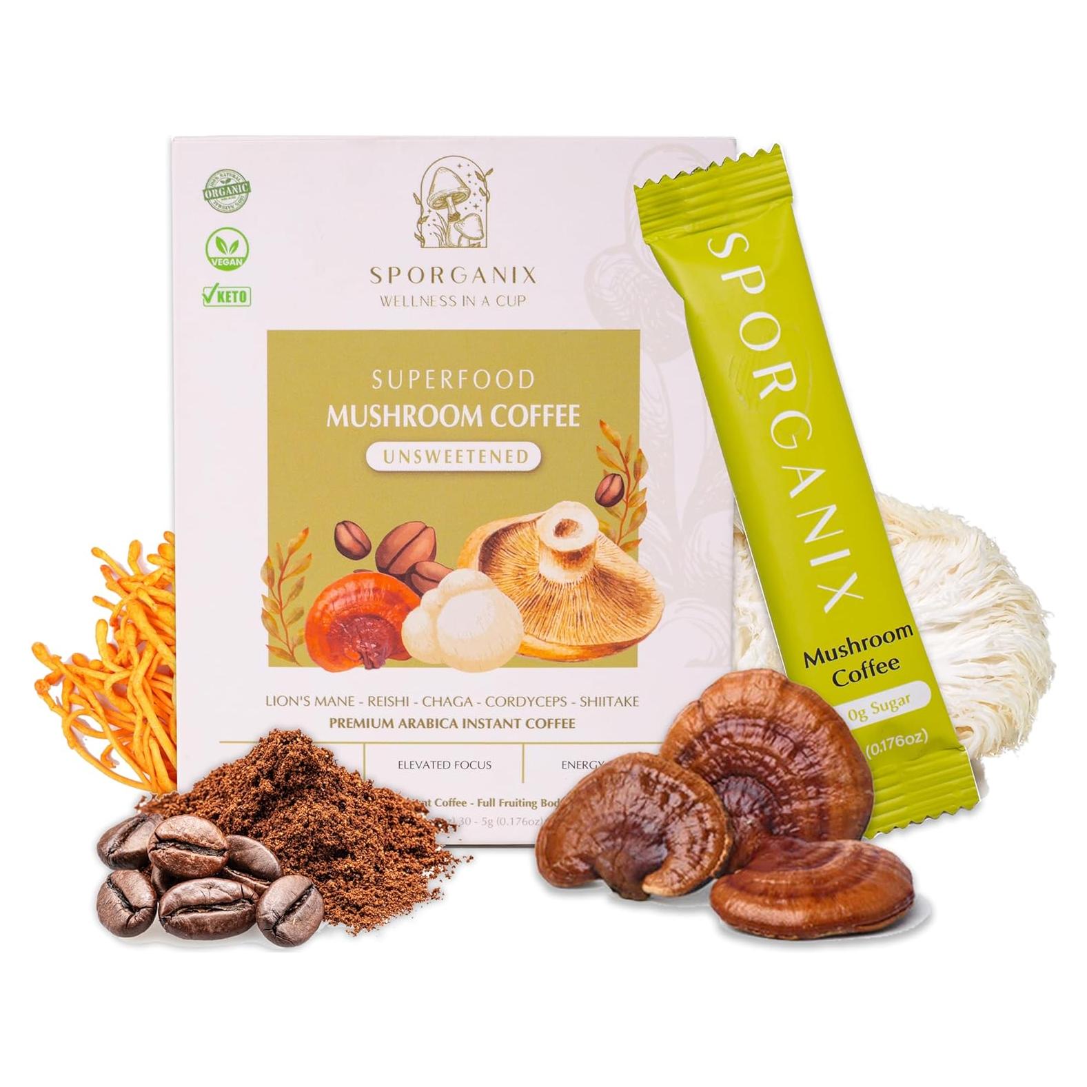 Café de Champiñones Orgánico Sporganix - Instantáneo 30 Porciones