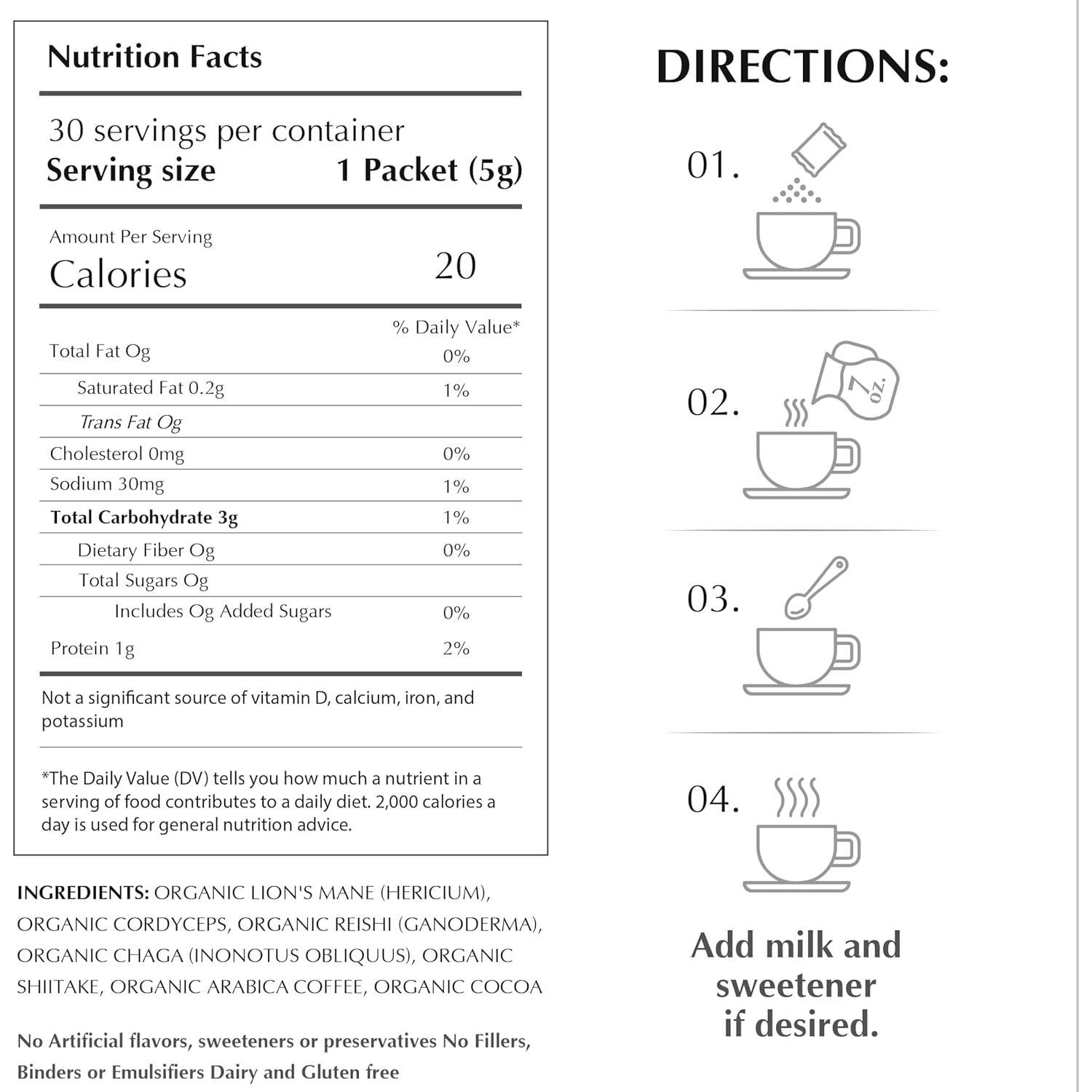Café de Champiñones Orgánico Sporganix - Instantáneo 30 Porciones