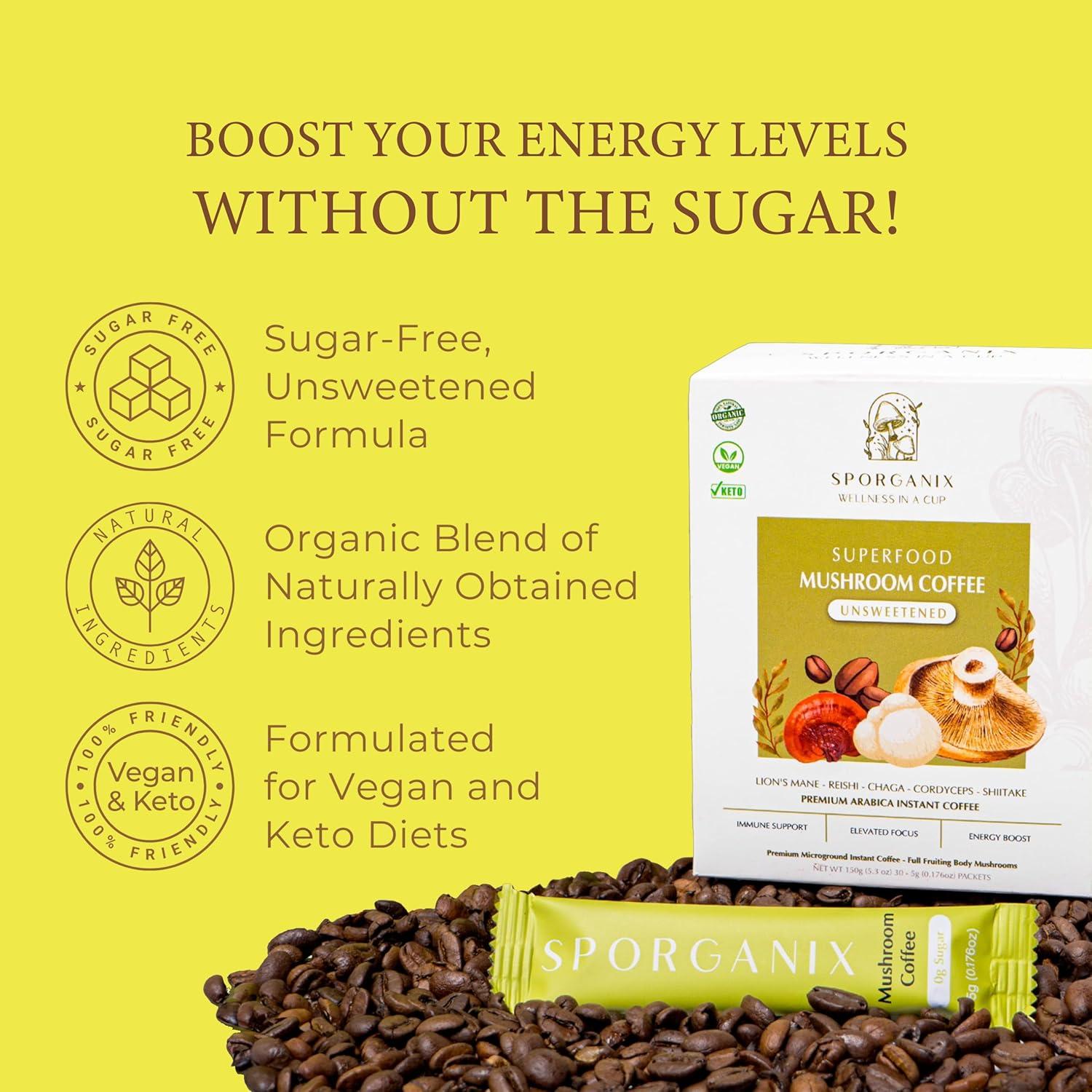 Café de Champiñones Orgánico Sporganix - Instantáneo 30 Porciones