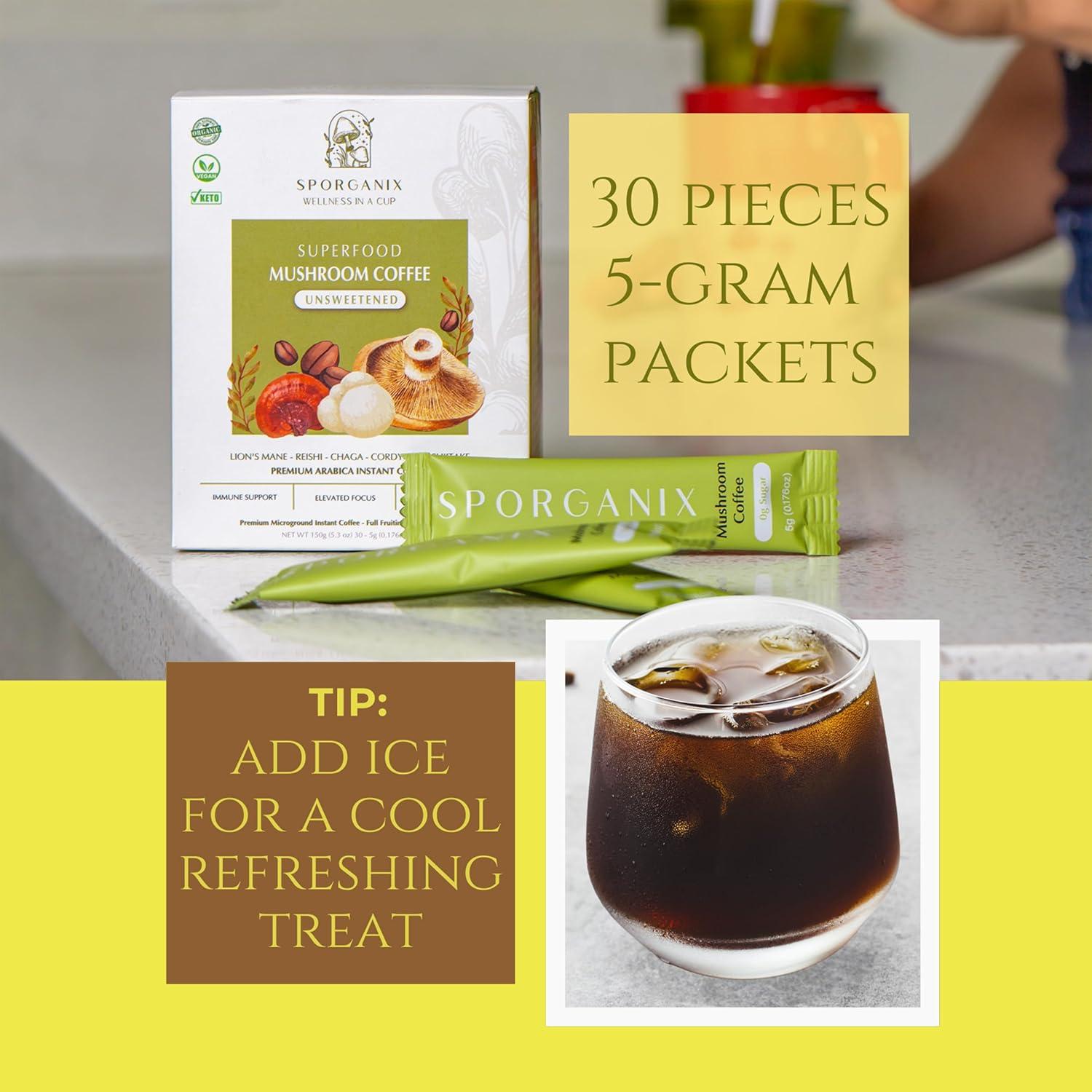 Café de Champiñones Orgánico Sporganix - Instantáneo 30 Porciones