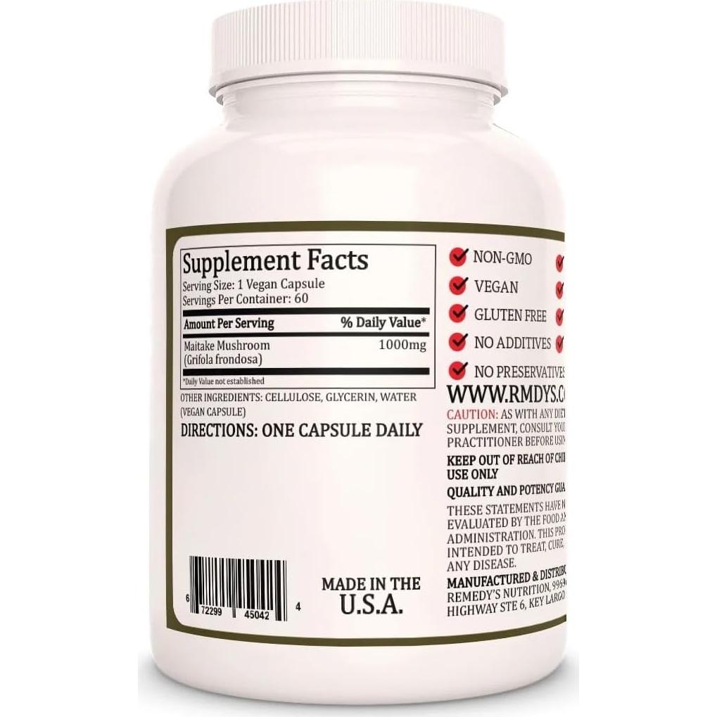 Suplemento Dietético Champiñón Maitake Remedy's 1000 mg 60 Cápsulas Veganas