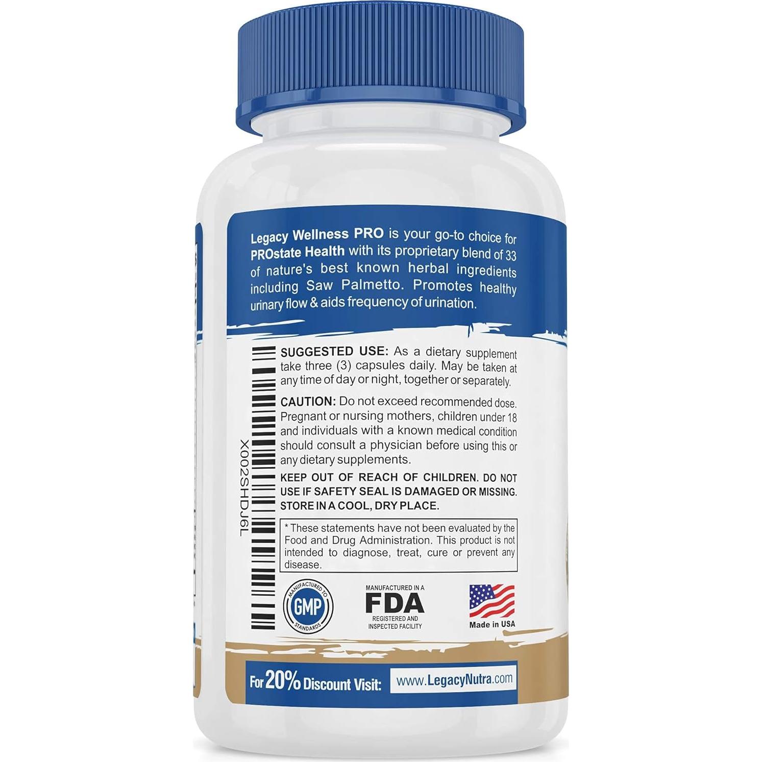 Suplemento Prostático Legacy PRO con Saw Palmetto - 90 Cápsulas