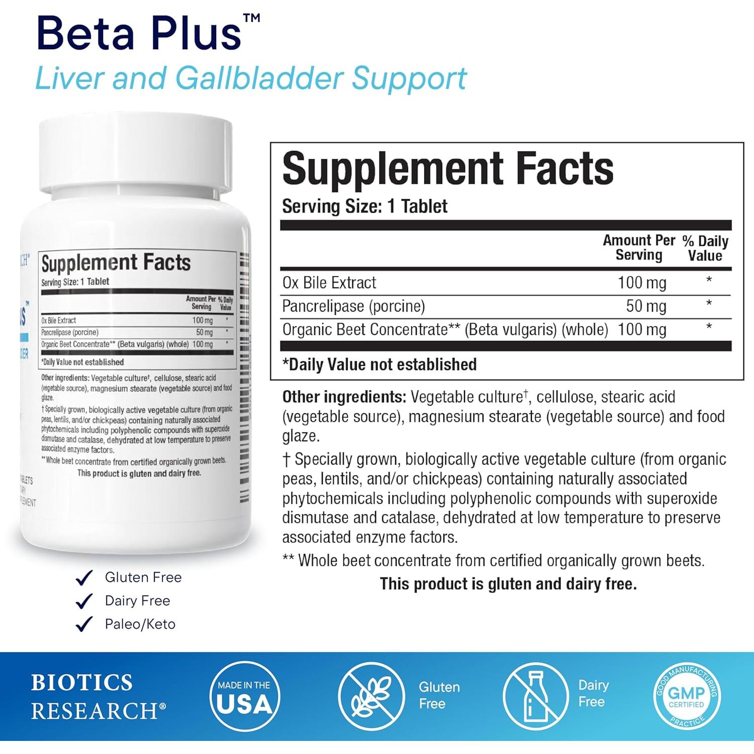Suplemento Digestivo Biotics Research Beta-Plus 90 Tabs