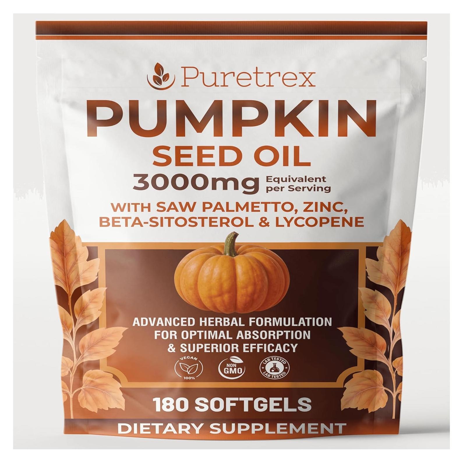 Aceite de Semilla de Calabaza 3000mg PURETREX - 180 Softgels Veganas