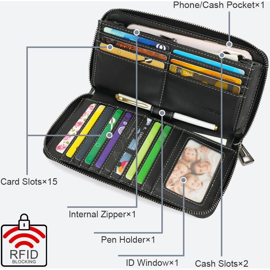 Billetera APHISON Mujer Clutch Gran Capacidad RFID Cuero