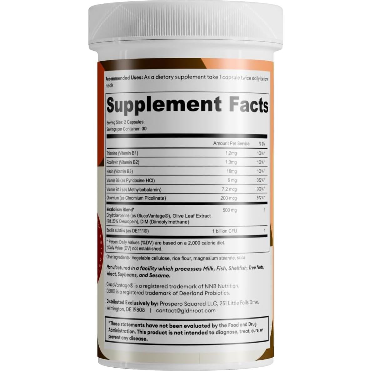 Suplemento Digestivo GLDN Berberina 200mg - 60 Cápsulas Veganas