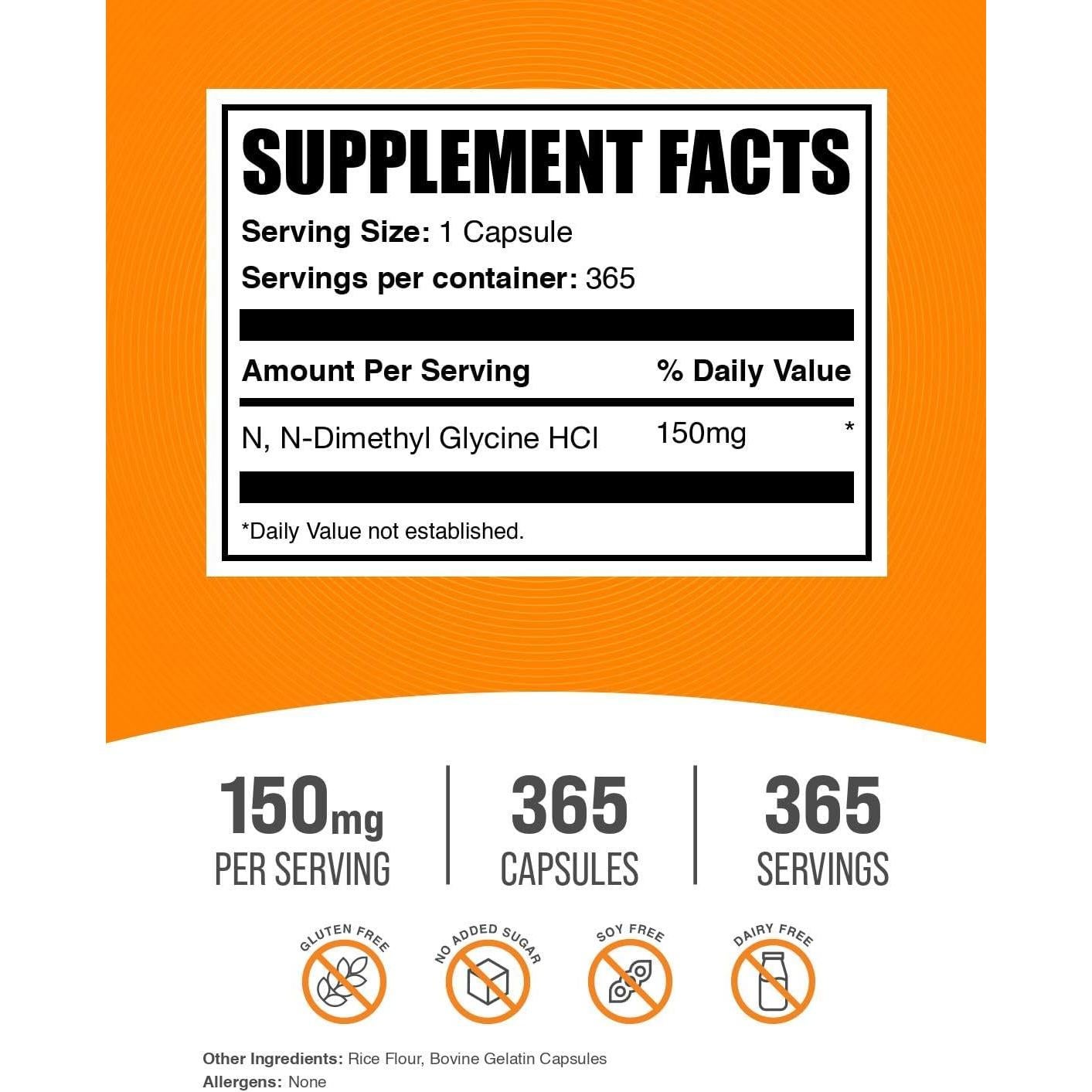 Cápsulas DMG HCl BulkSupplements 150mg - 365 Porciones
