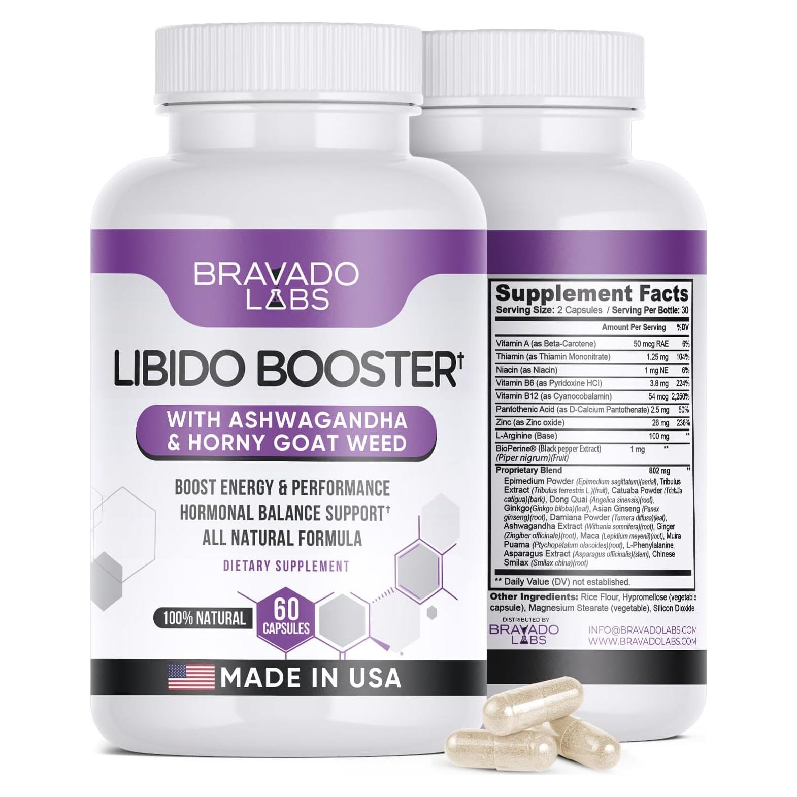 Suplemento Energético Herbal Bravado Labs 60 Cápsulas Veganas