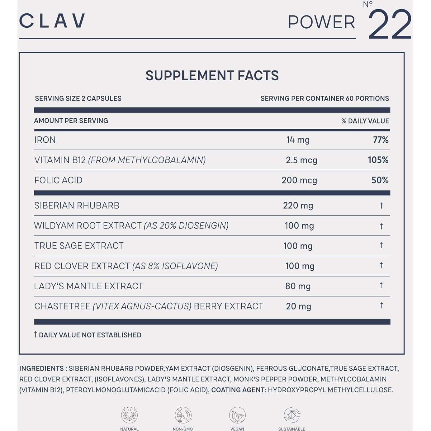 Suplemento Equilibrio Hormonal CLAV - 120 Cápsulas Veganas