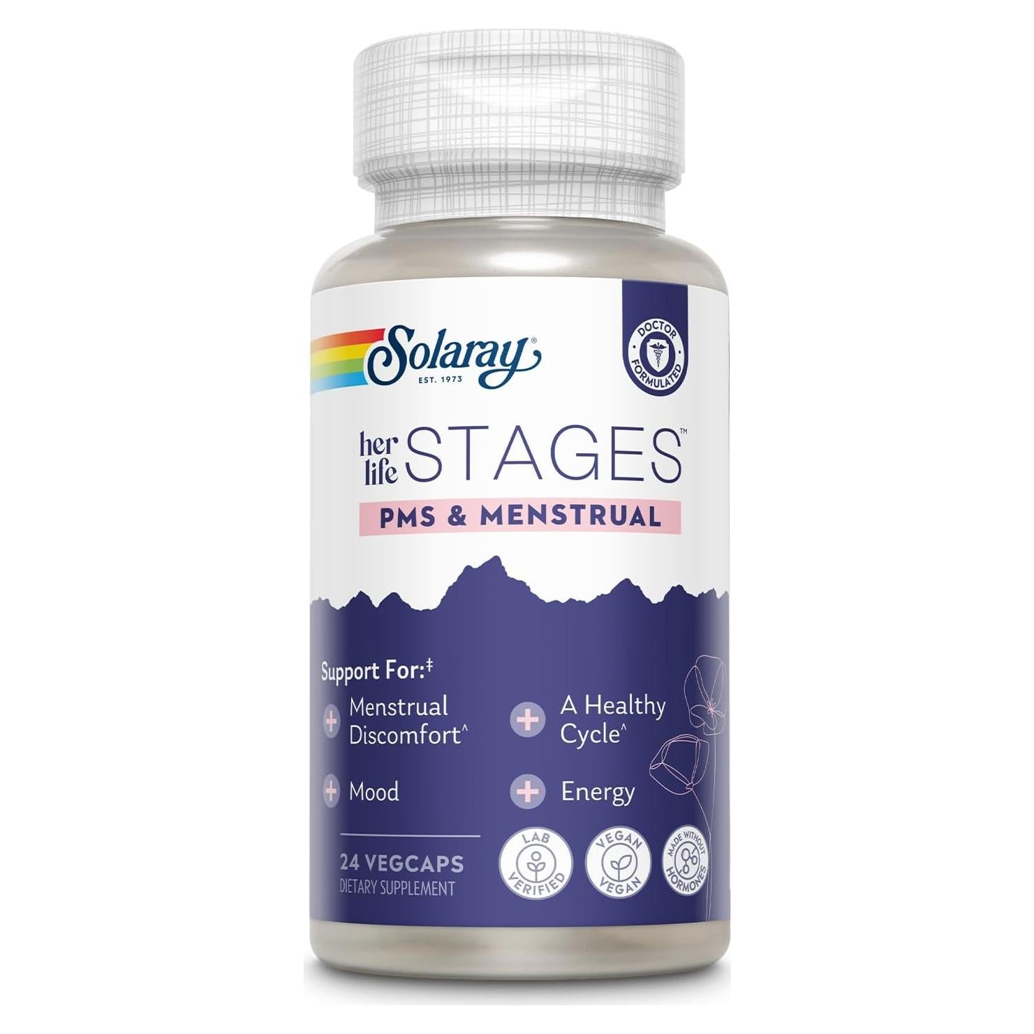Suplemento Solaray PMS y Menstrual - 24 VegCaps - Apoyo hormonal