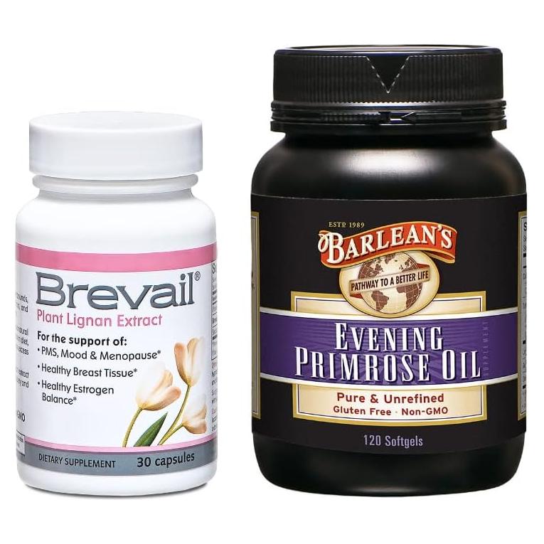 Paquete Suplementos Hormonal Mujeres Barlean's 30 Cáp. Brevail 120 Cáp. Onagra