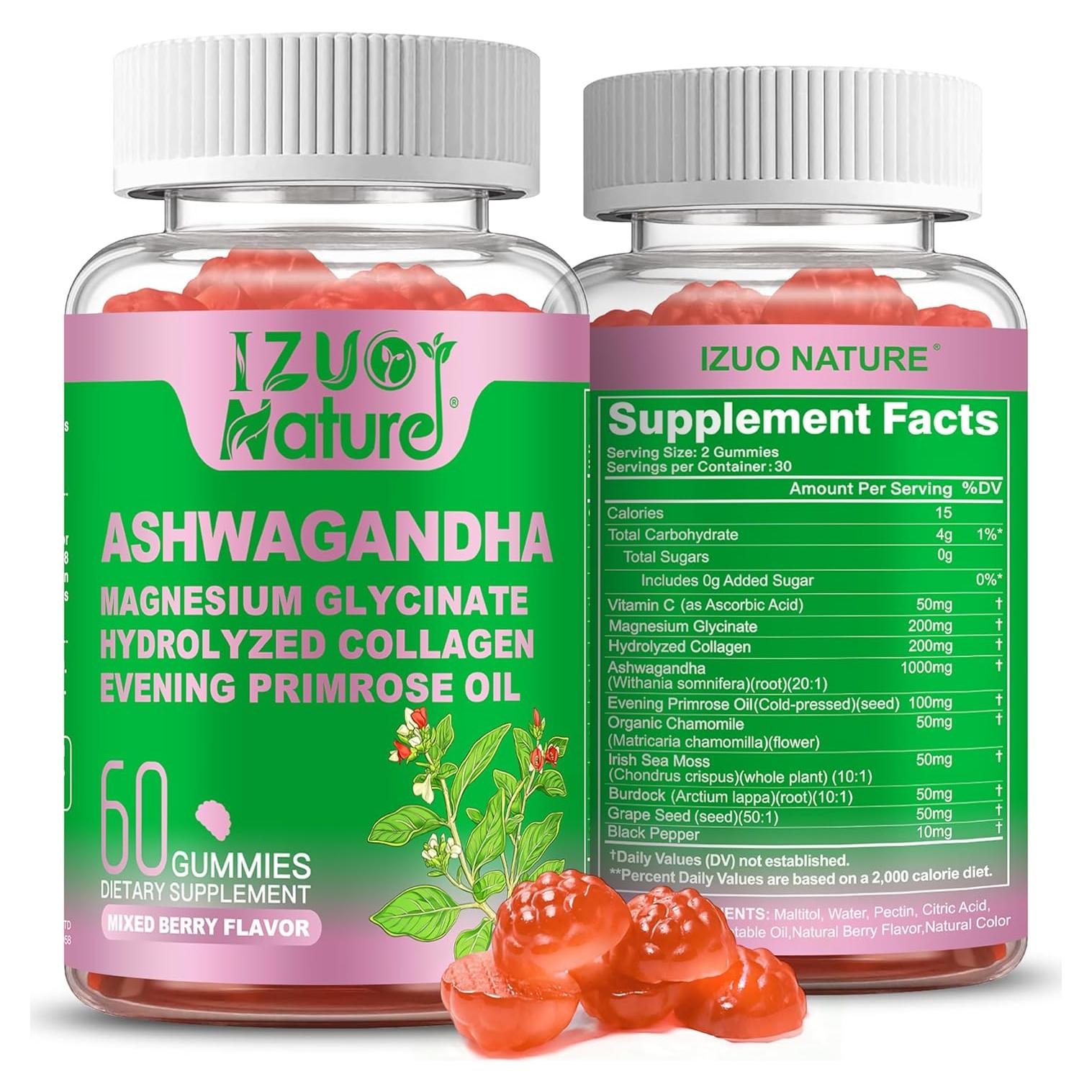 Gomitas de Ashwagandha IZUO NATURA 60 Unidades Veganas Sin Azúcar