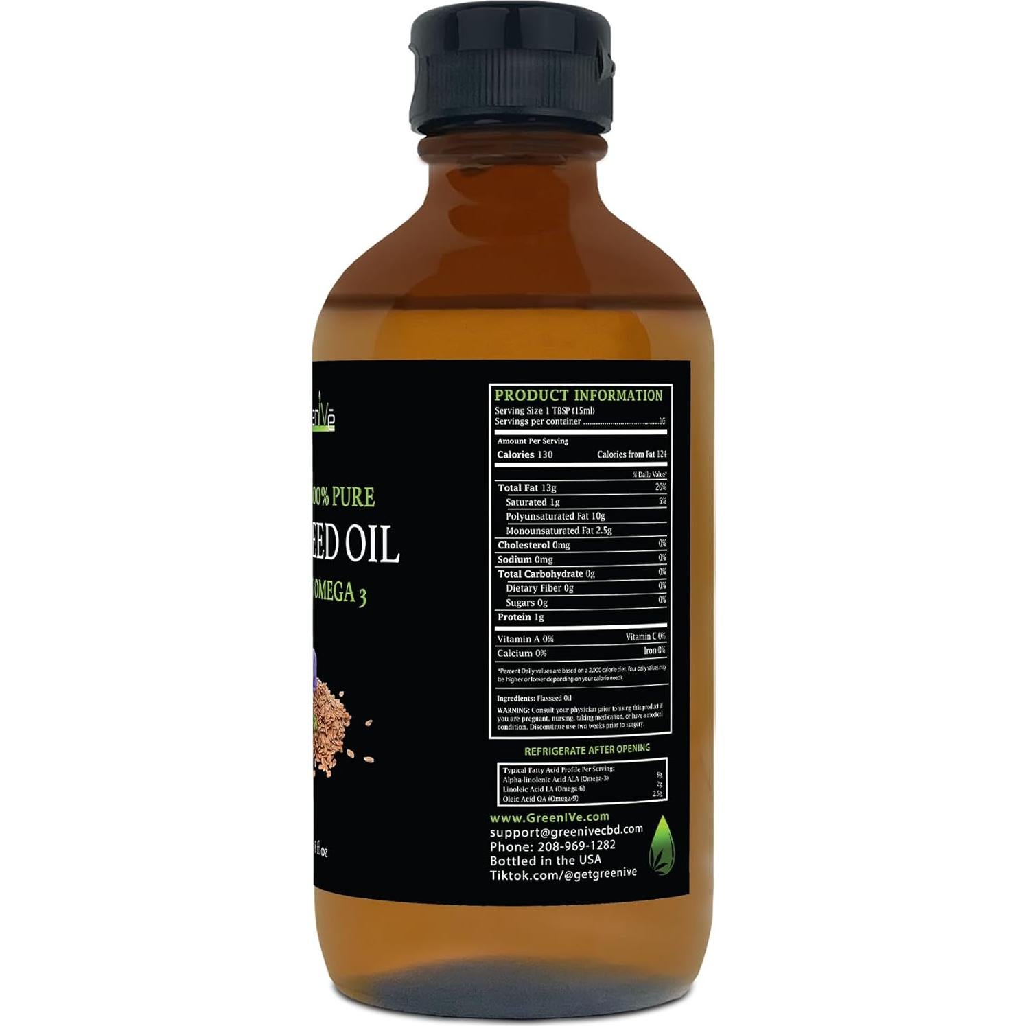 Aceite de Semilla de Linaza GreenIVe 100% Puro 236.6 ml