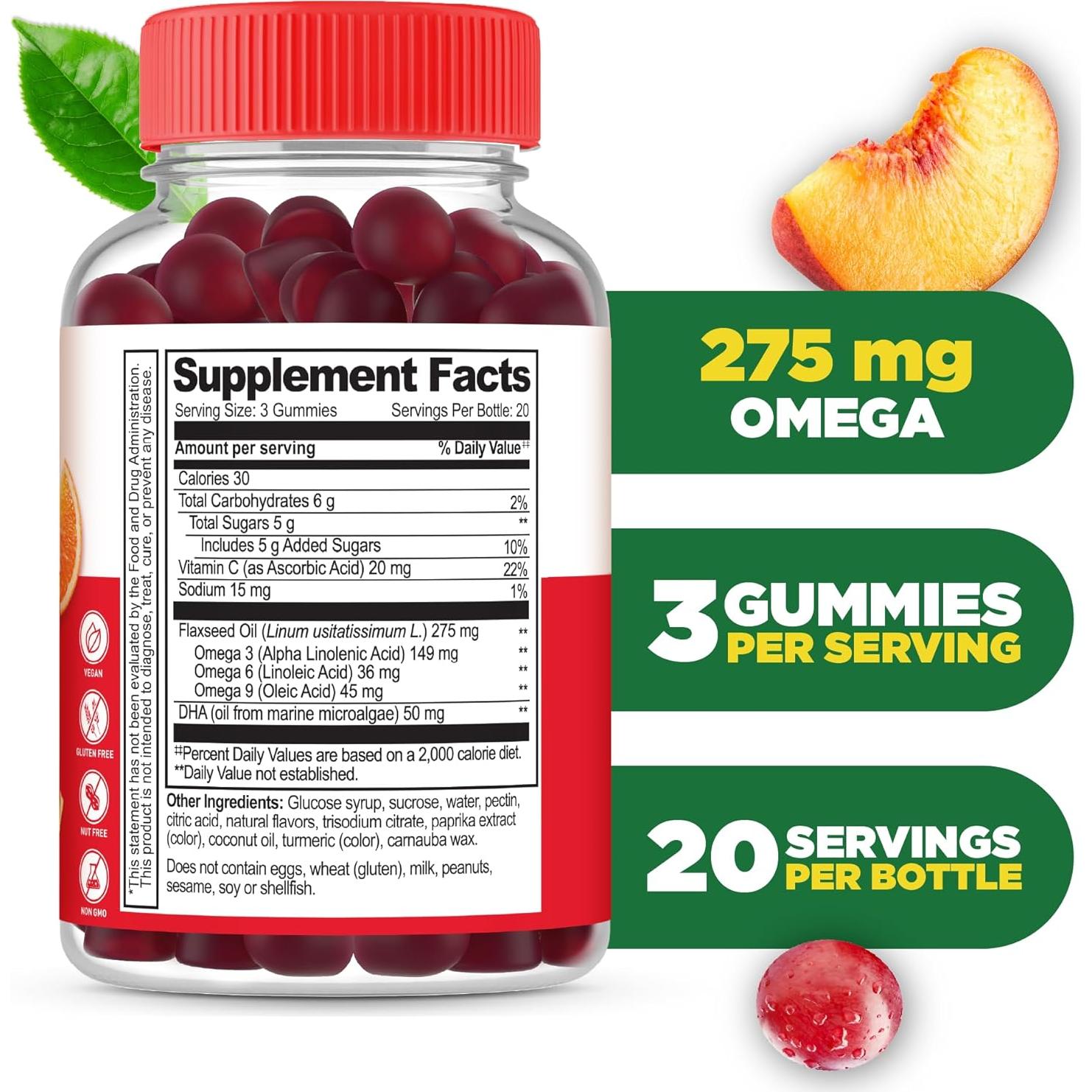 Gomitas Omega 3 6 9 Lifeable | Suplemento Vegano DHA | 60 Unidades