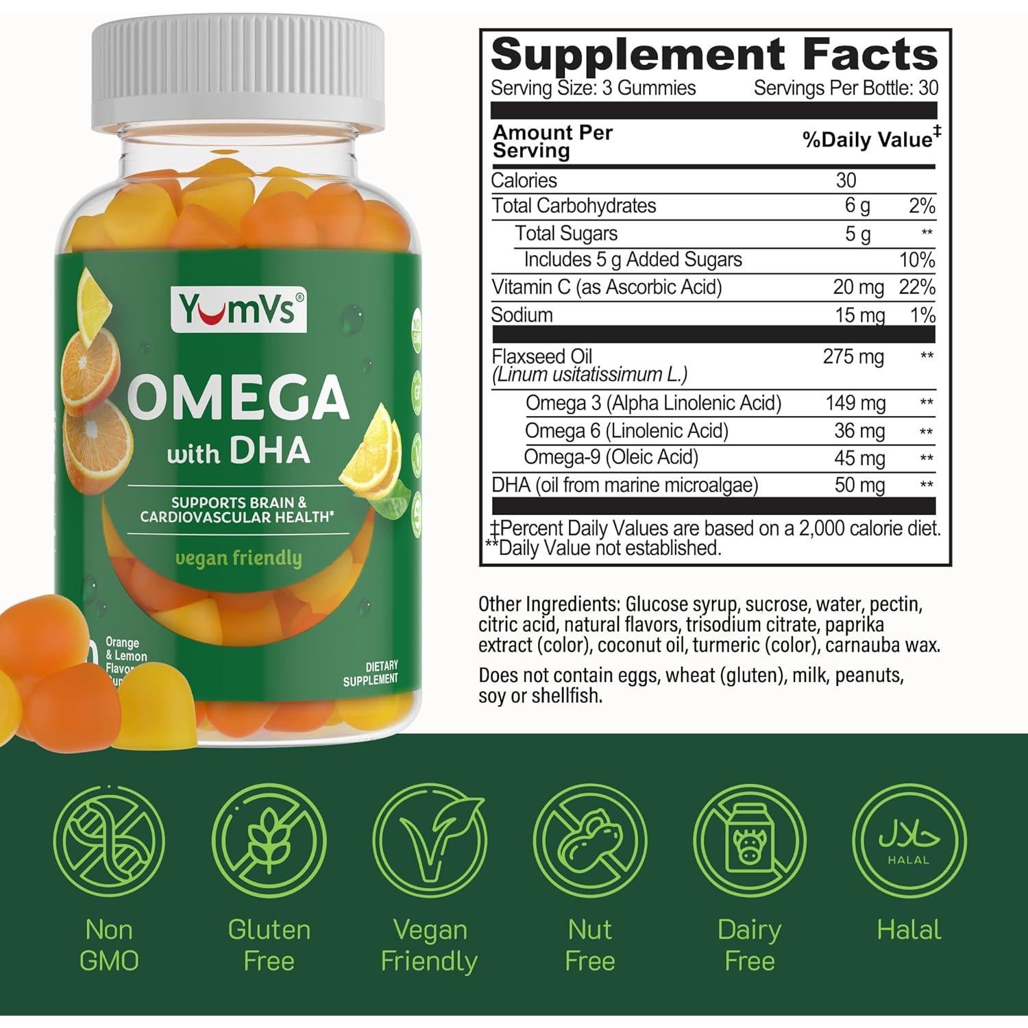 Gomitas Veganas Omega 3 YumVs - 90 Unidades - Limón y Naranja