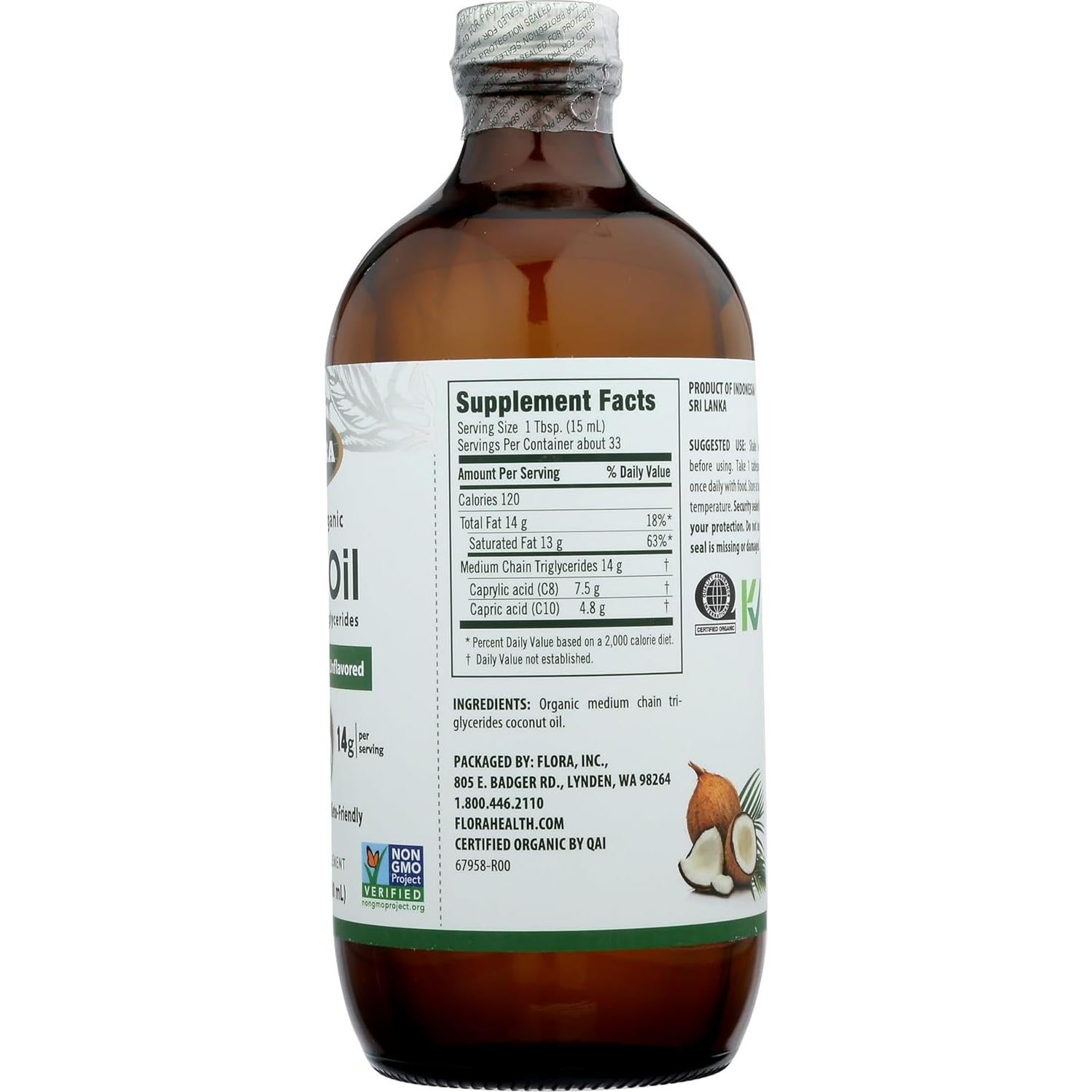 Aceite MCT Orgánico Flora 250 ml - Salud Muscular y Cerebral