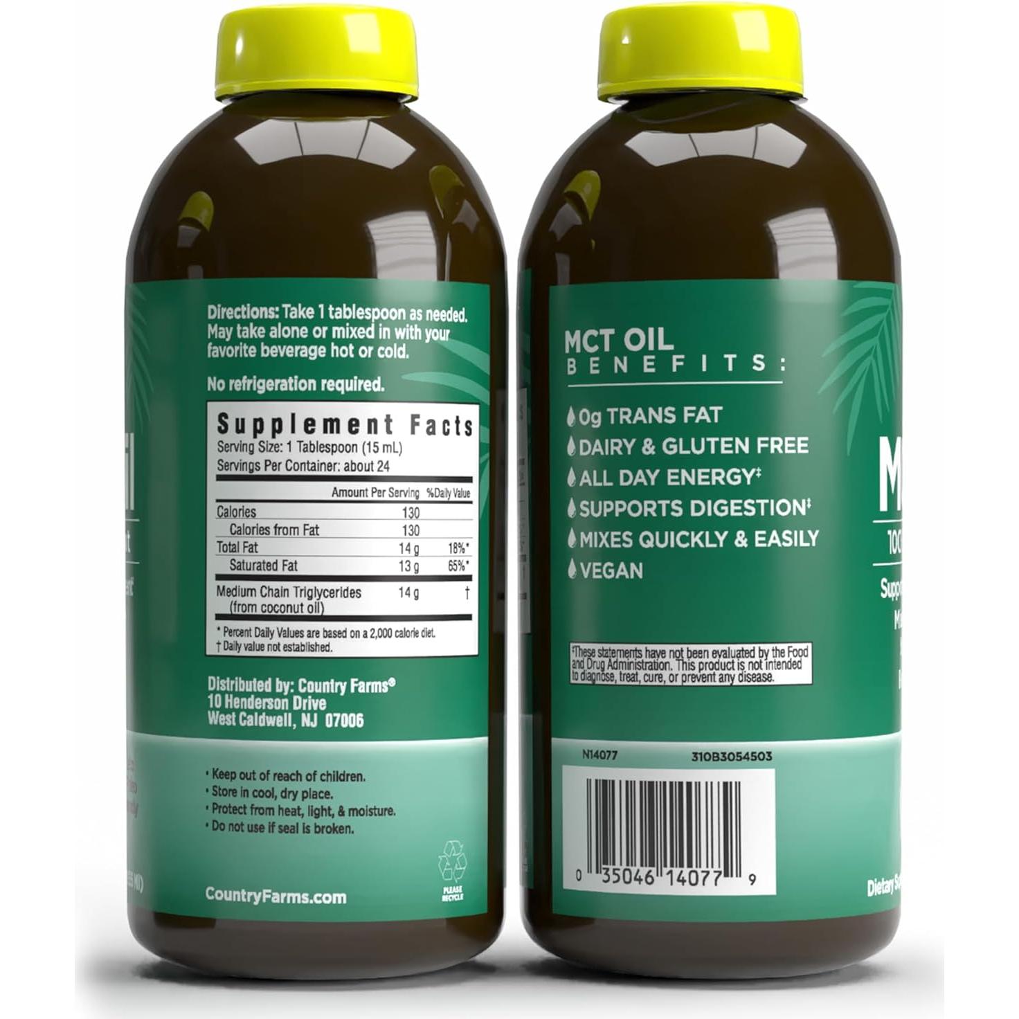 Aceite MCT Country Farms 354 ml - Energía Natural Keto Paleo