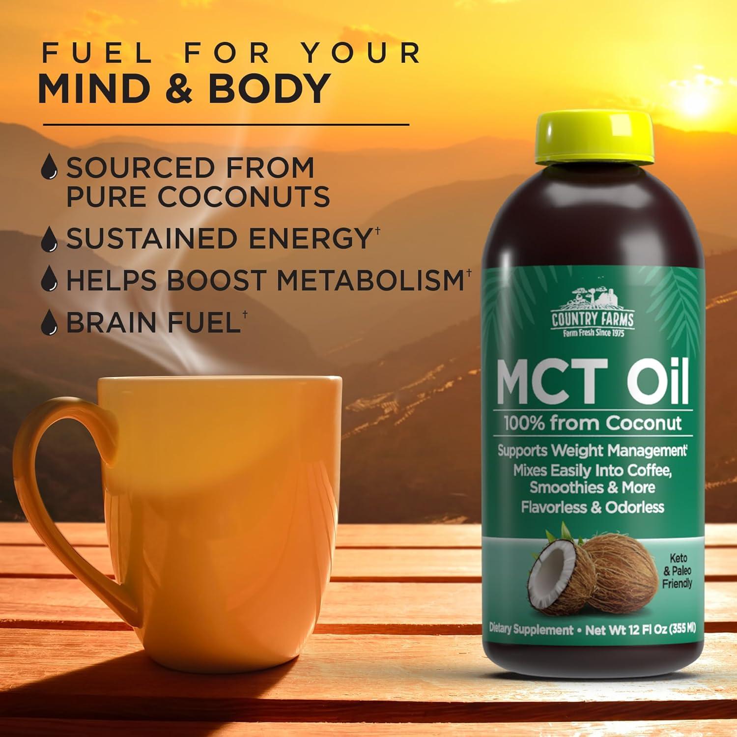 Aceite MCT Country Farms 354 ml - Energía Natural Keto Paleo