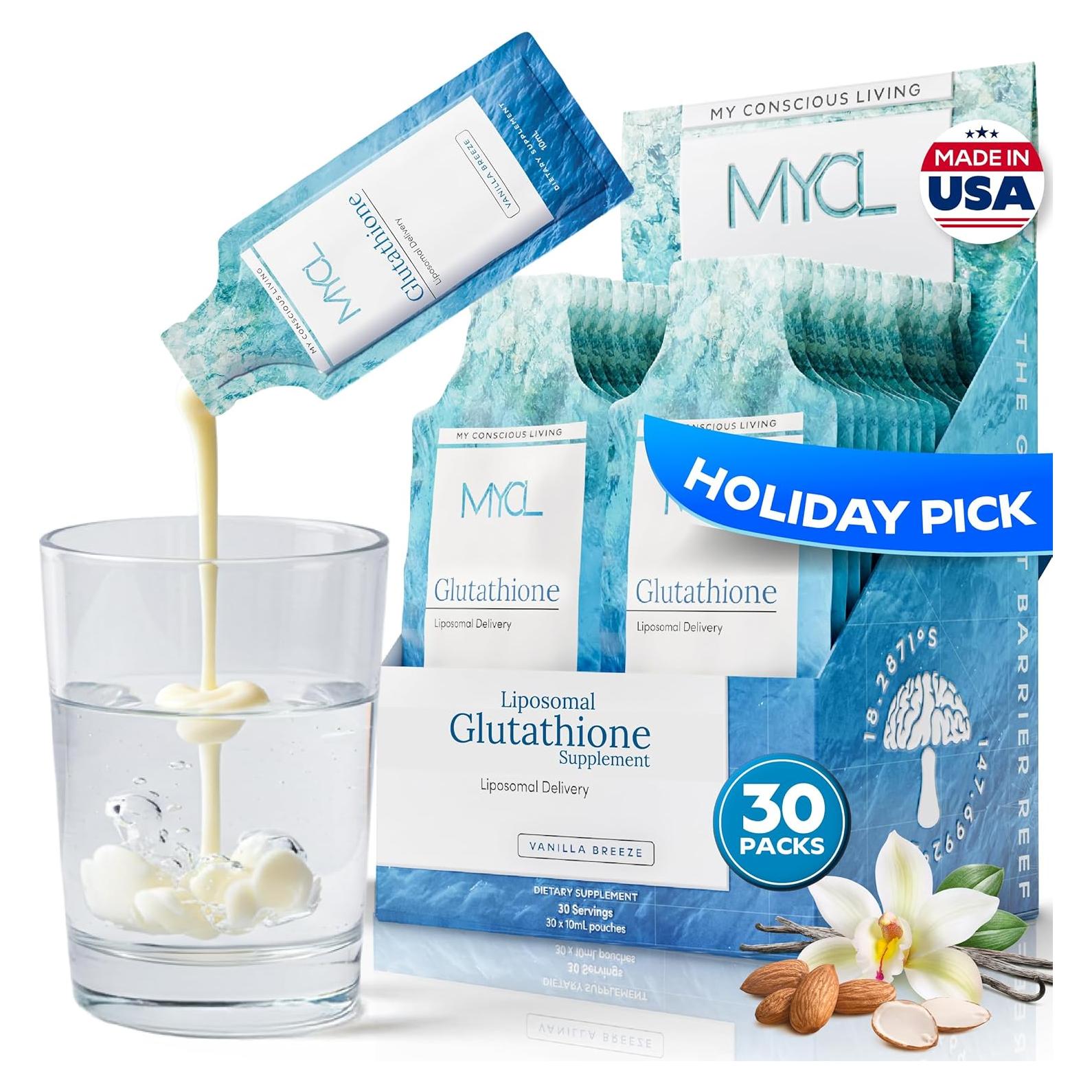 Suplemento de Glutati&oacute;n Liposomal MYCL - 30 Paquetes Squeeze - Almendra de Vainilla