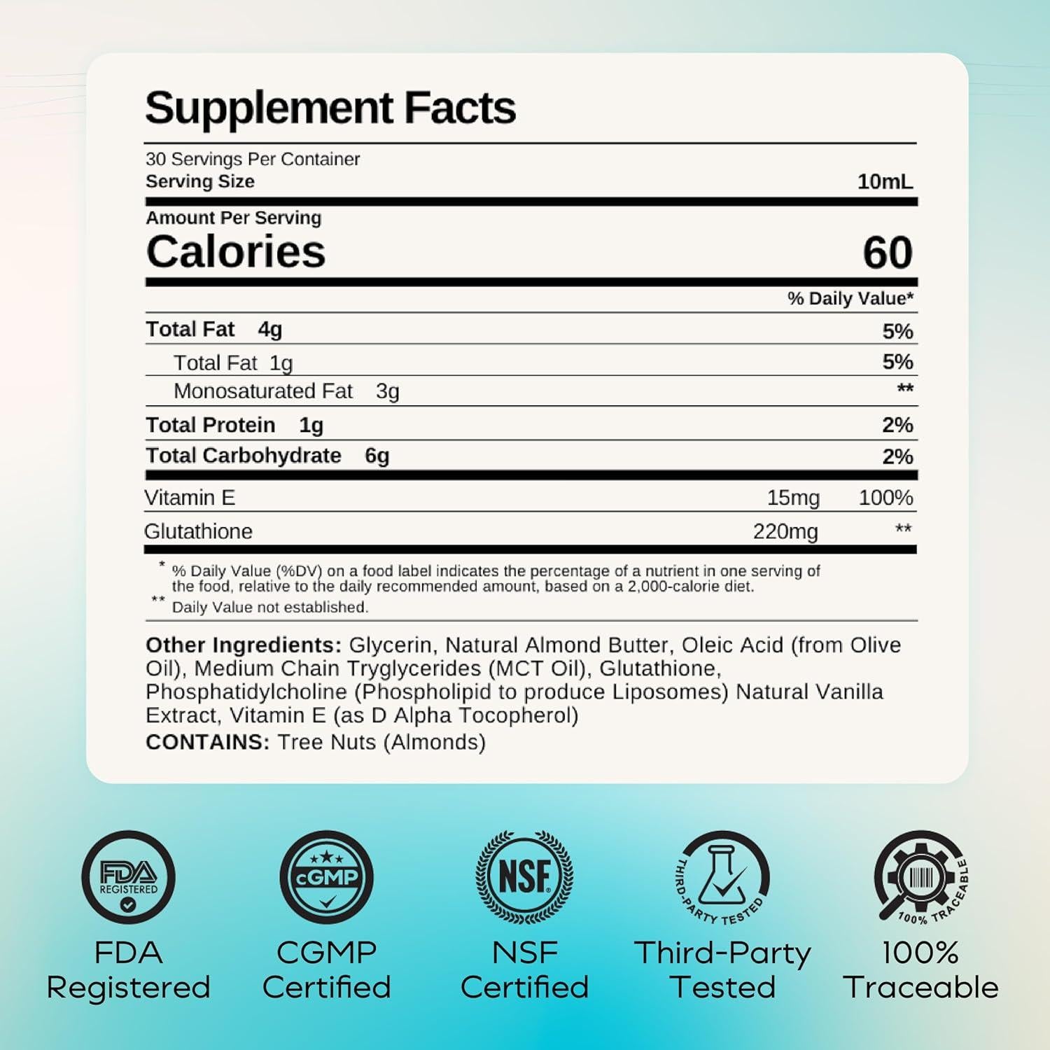 Suplemento de Glutati&oacute;n Liposomal MYCL - 30 Paquetes Squeeze - Almendra de Vainilla