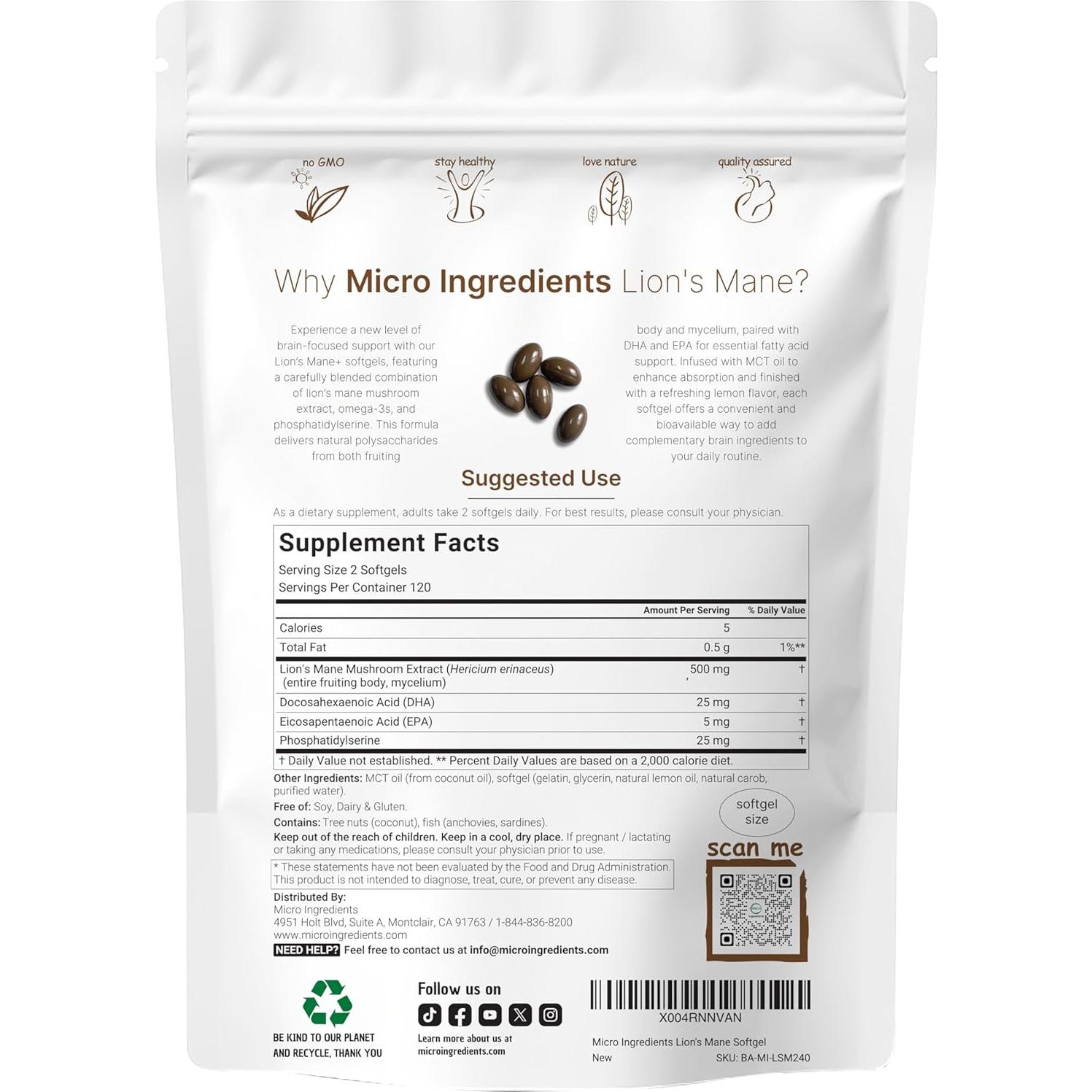 Cápsulas blandas Melena de León Micro Ingredients 240 unidades