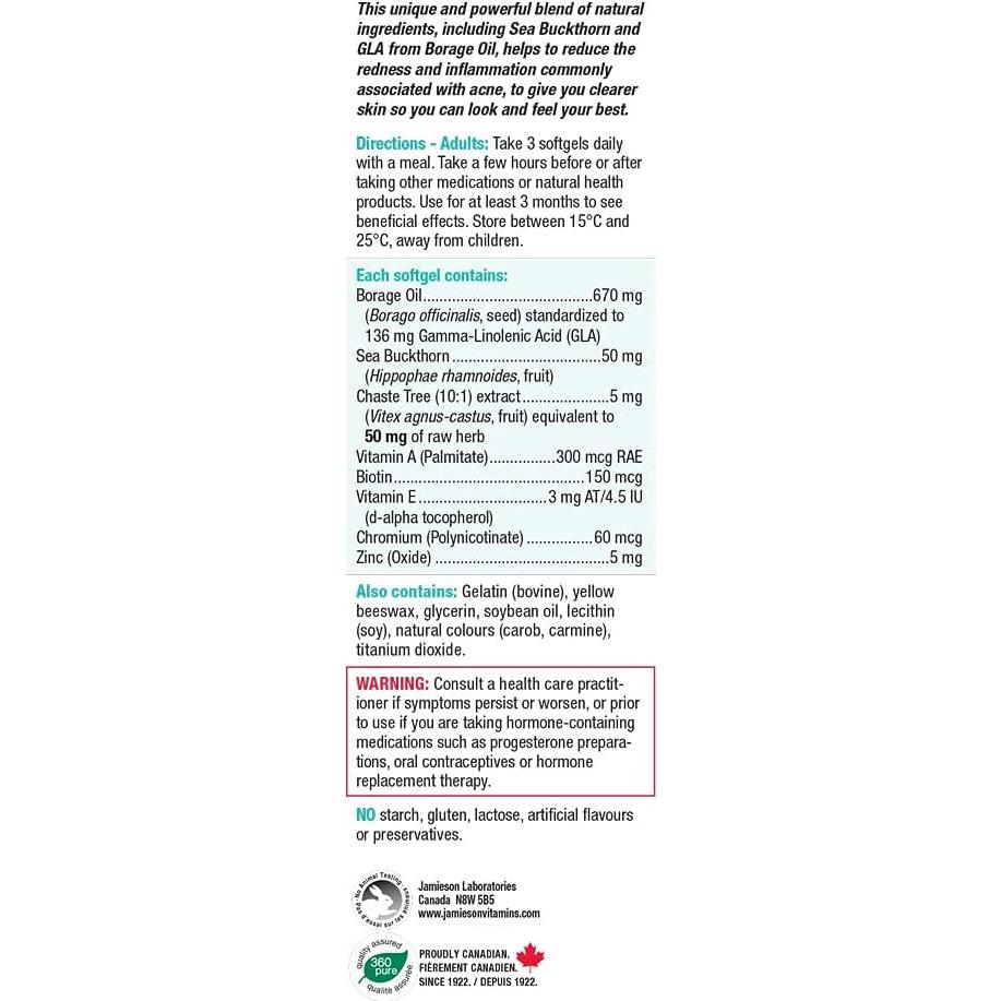 Suplemento Jamieson Piel Clara GLA Aceite de Borraja 60 cápsulas