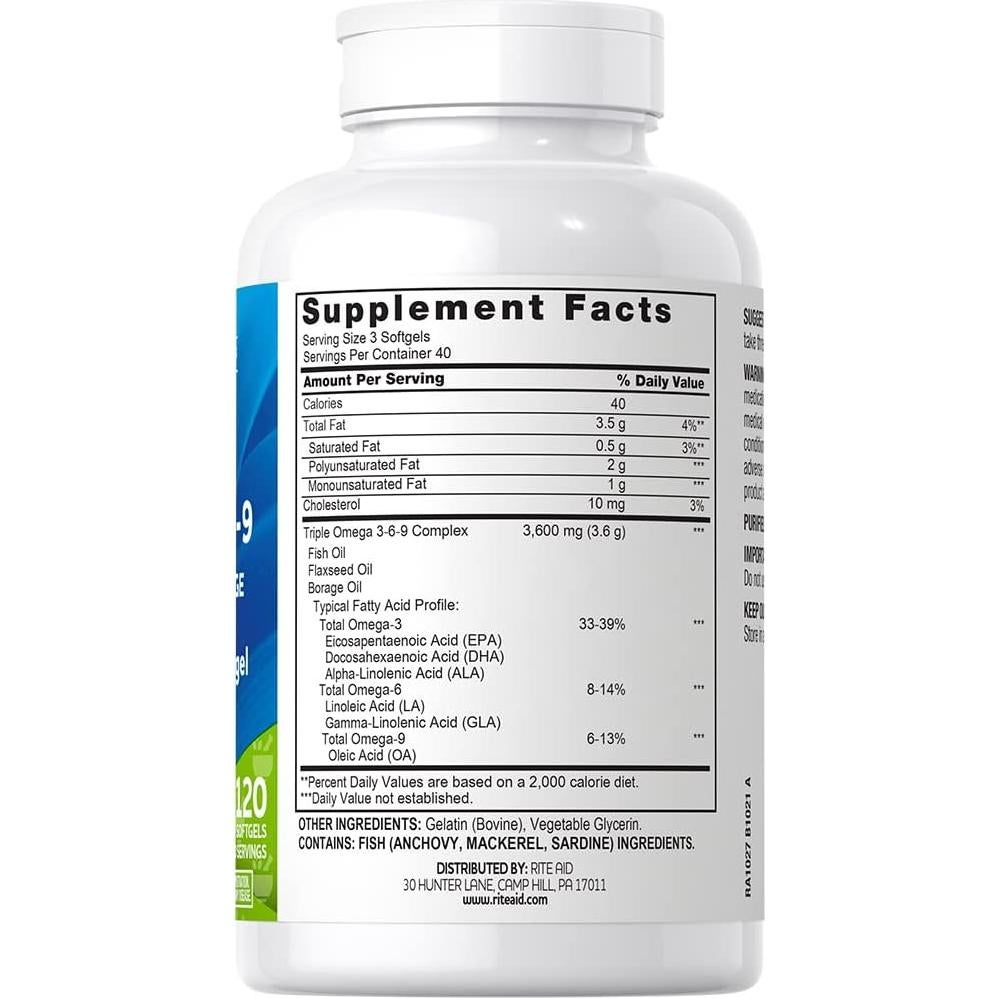 Cápsulas de Omega 3-6-9 Rite Aid 120 Softgels 1200 mg