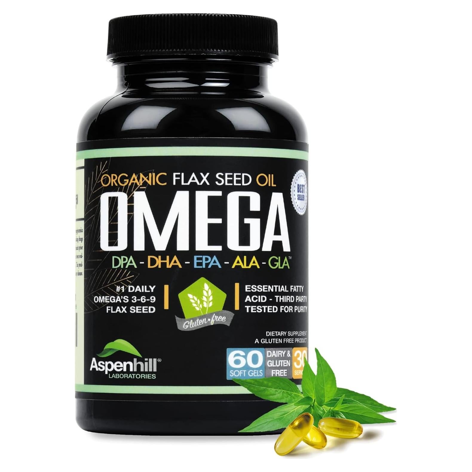 Aceite de Semilla de Linaza Orgánico Aspen Hill Labs 60 Gelatinas