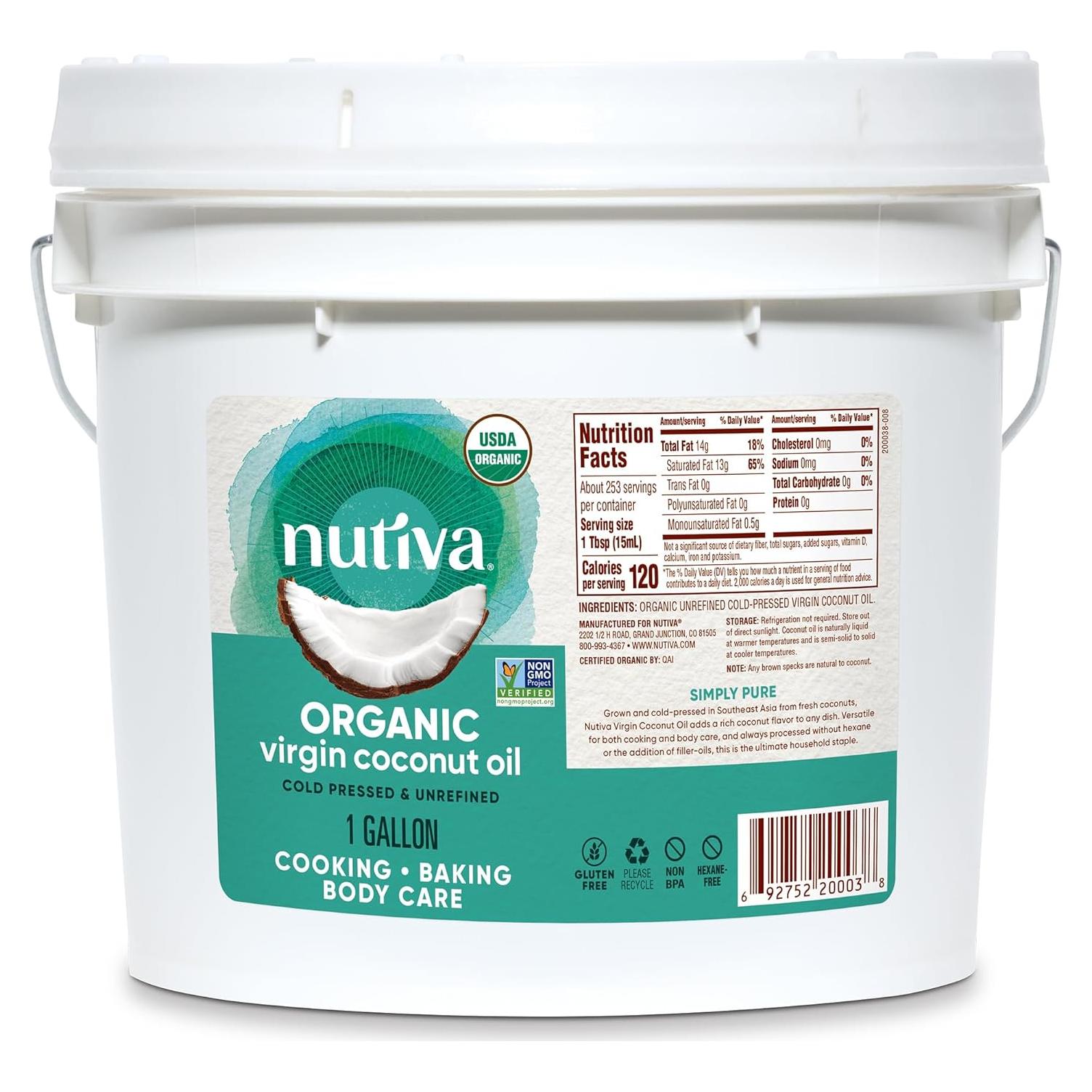 Aceite de Coco Virgen Orgánico Nutiva 3.78L Prensado en Frío